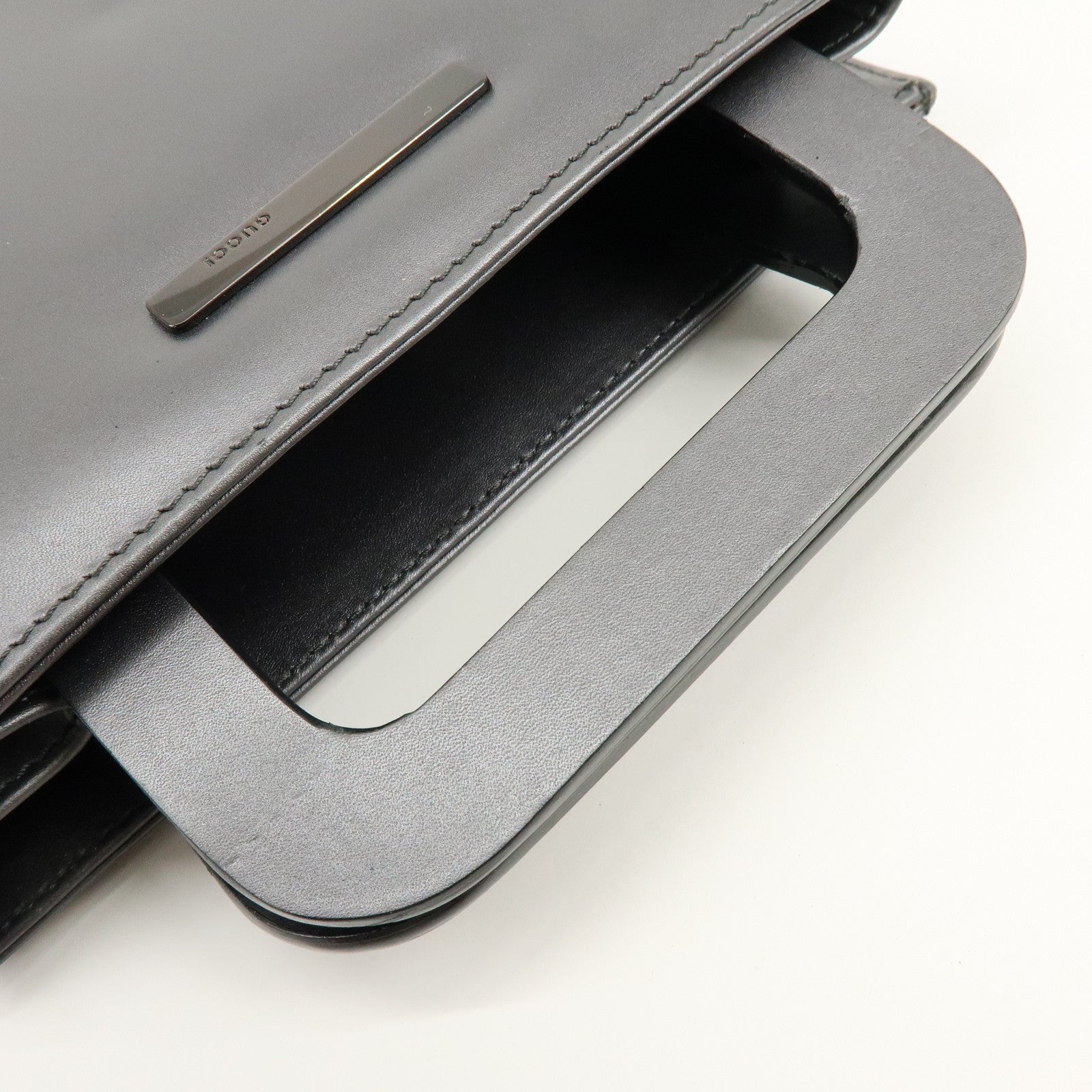 GUCCI Leather 2Way Bag Hand Shoulder Bag Silver Gray 001・1434・1855