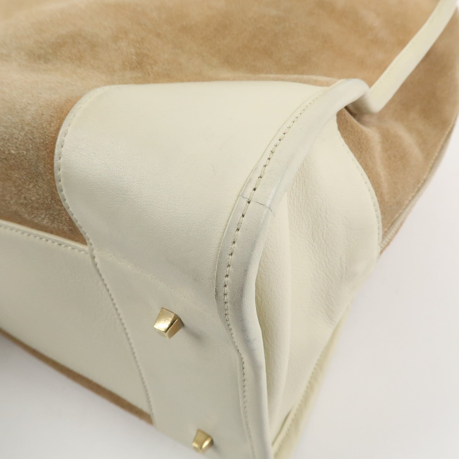 LOEWE Anagram Leather Amazona 35 Hand Bag Tote Bag Beige Ivory