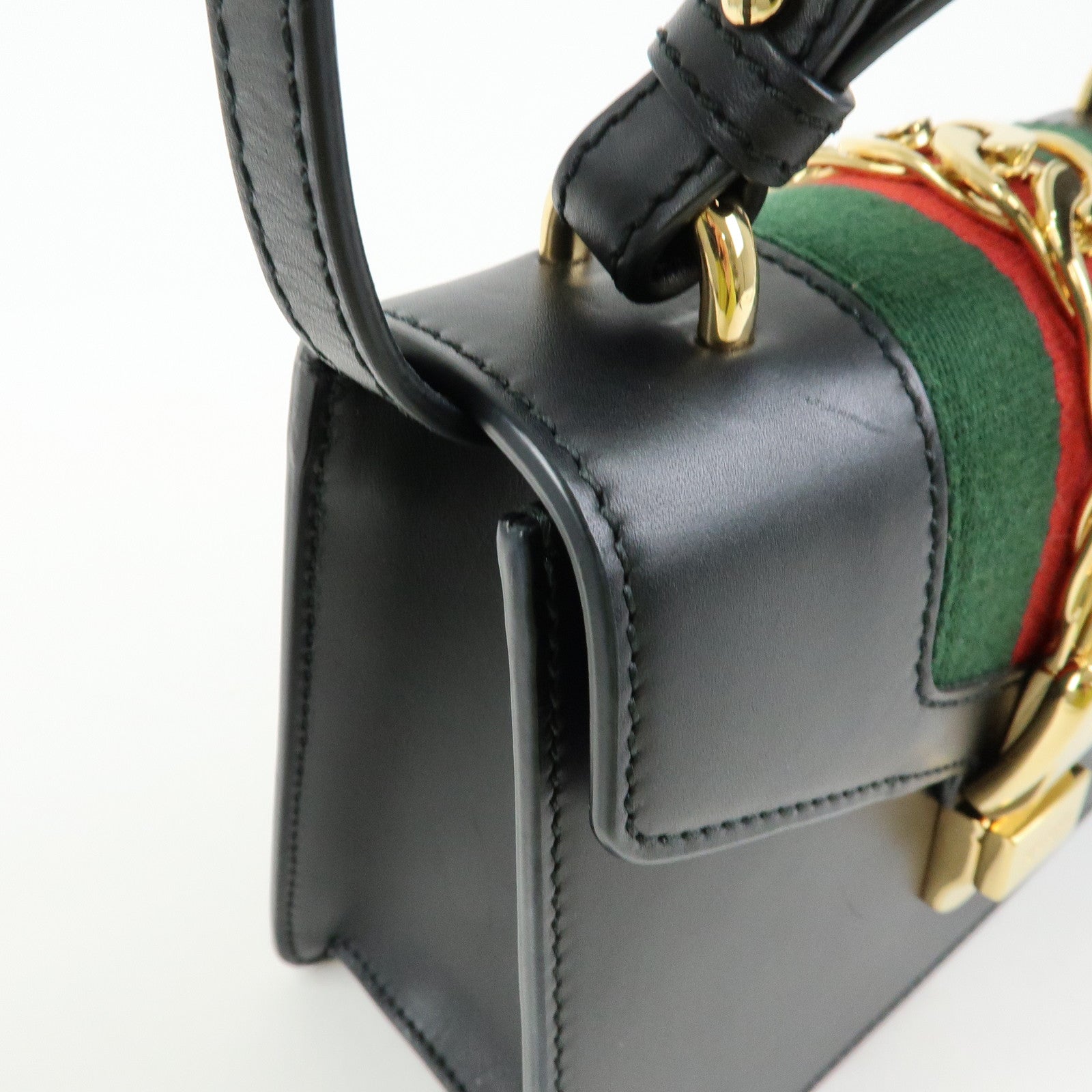 GUCCI Sylvie Sherry Leather 2Way Hand Bag Shoulder Bag Black 470270