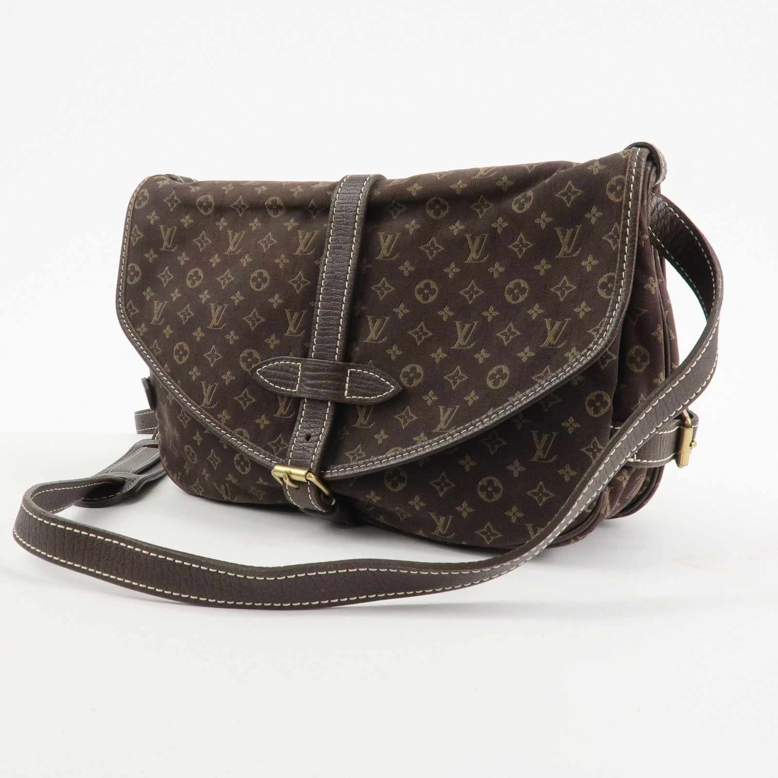 Louis Vuitton Monogram Mini Lin Saumur 30 Shoulder Bag Brown M95227 Used