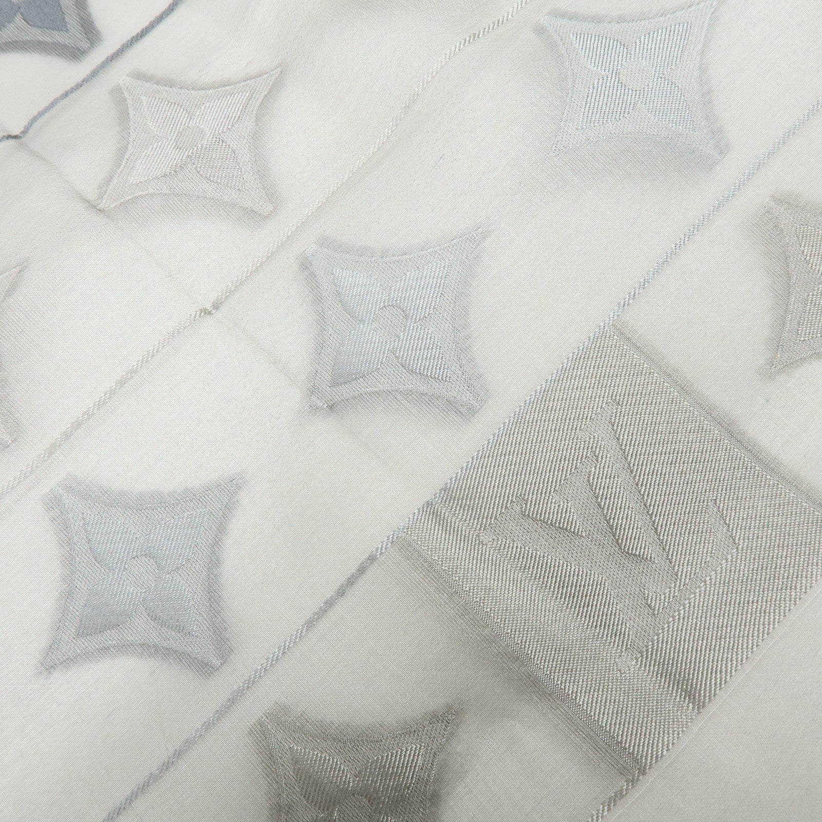 Louis Vuitton LV Logo Silk 100% Scarf Shawl Gray Silver
