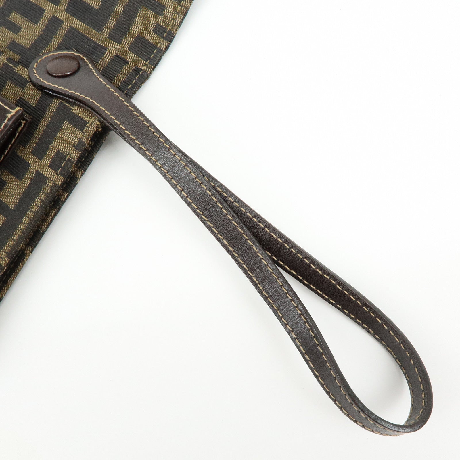 FENDI Zucca Canvas Leather Wrist Bag Clutch Bag Pouch Brown Black