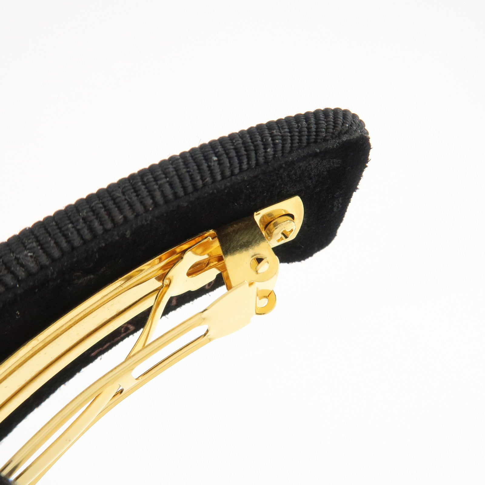 Ferragamo Gancini Logo Canvas Barrette Hair Clip Black Gold