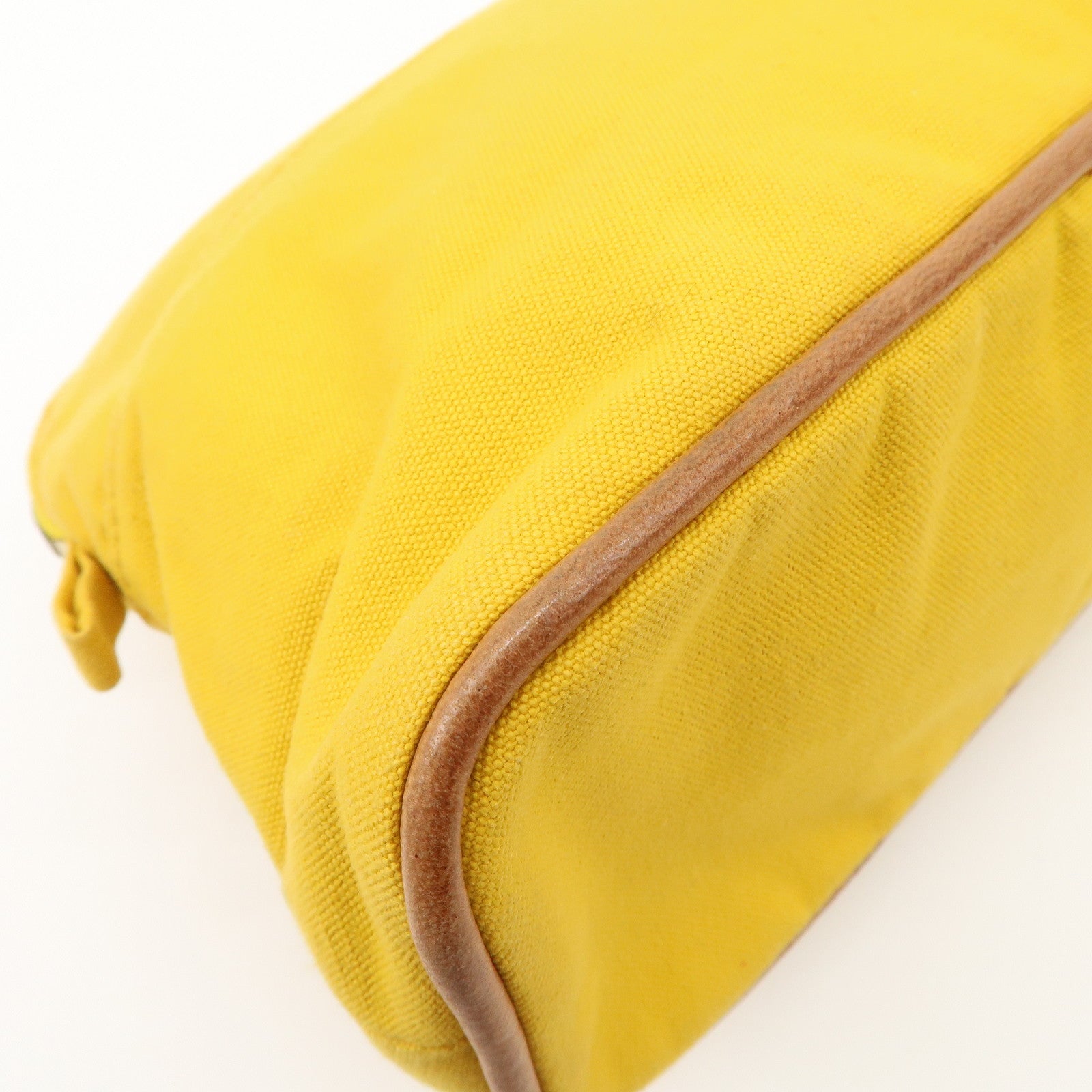 HERMES Set of 2 Leather Canvas Pouch Cosmetic Pouch Pink Yellow Used