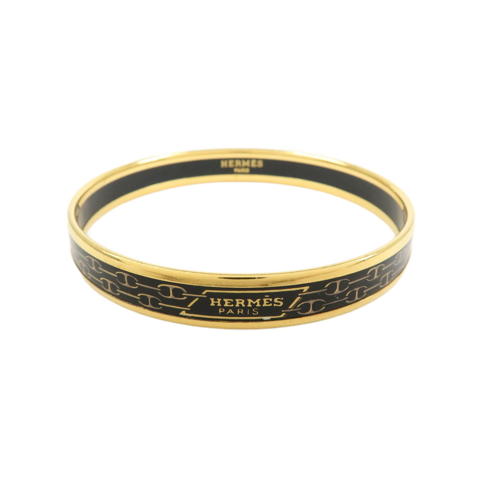 HERMES Email PM Plated Bangle Bracelet Black Gold