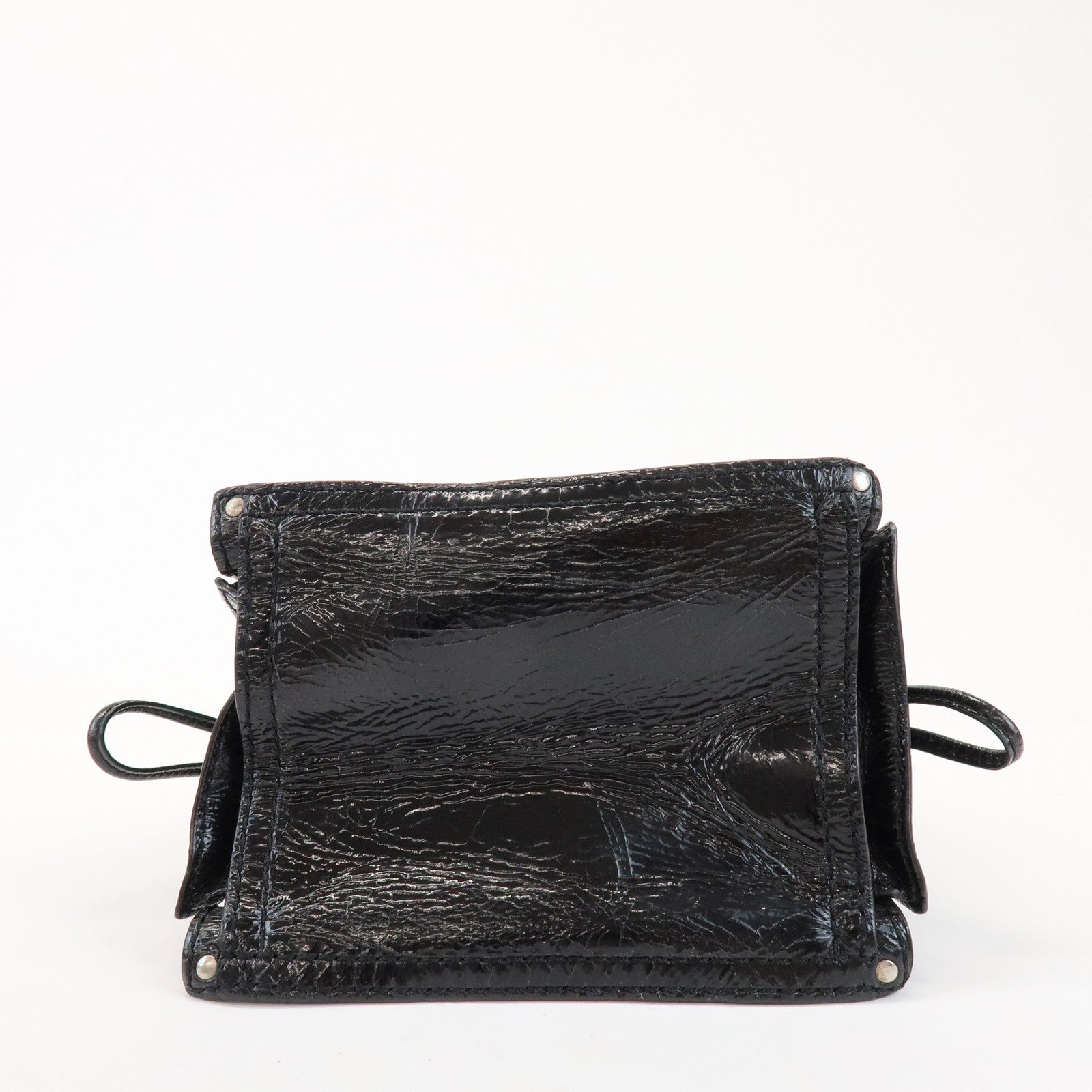 LOEWE Anagram Patent Leather Hand Bag Shoulder Bag Black Brown