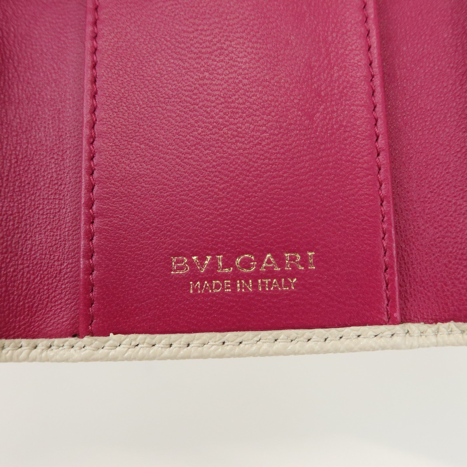BVLGARI Logo Leather 6 Rings Key Case Key Holder Ivory