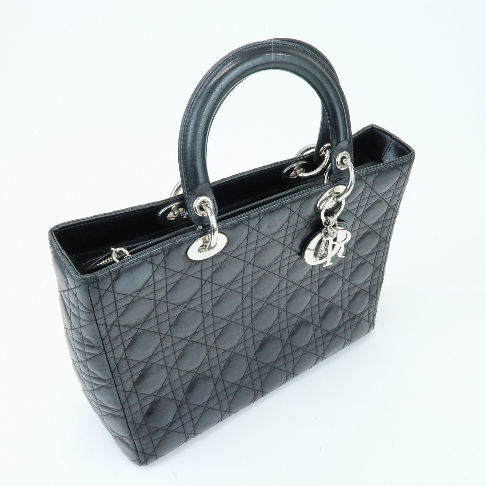 Christian Dior Cannage Leather Tote Bag Hand Bag Black