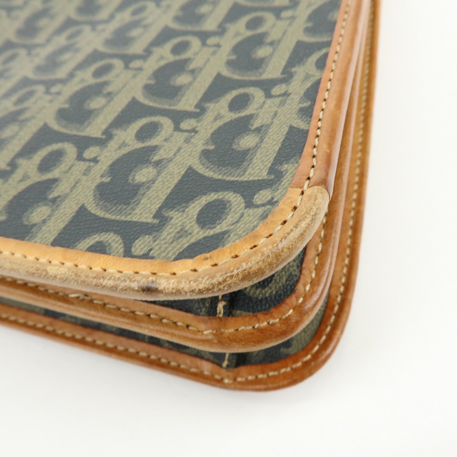 Christian Dior Trotter PVC Leather 2Way Bag Shoulder Bag Navy Brown