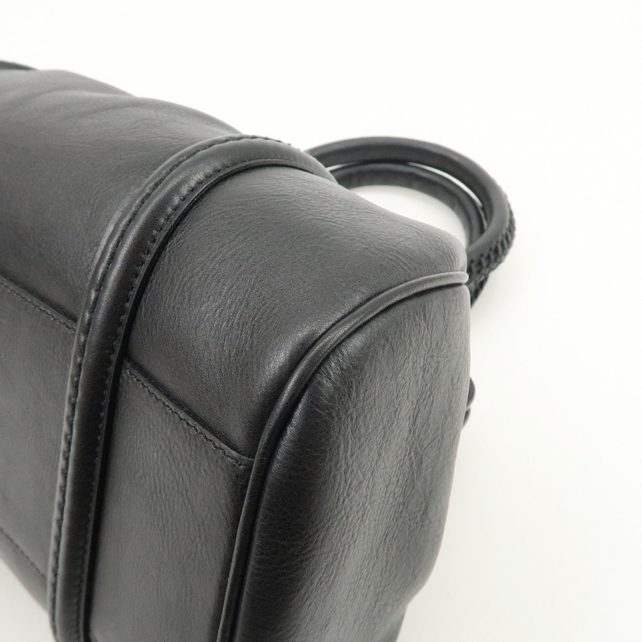 Christian Dior Logo Leather Hand Bag Shoulder Bag Black Silver