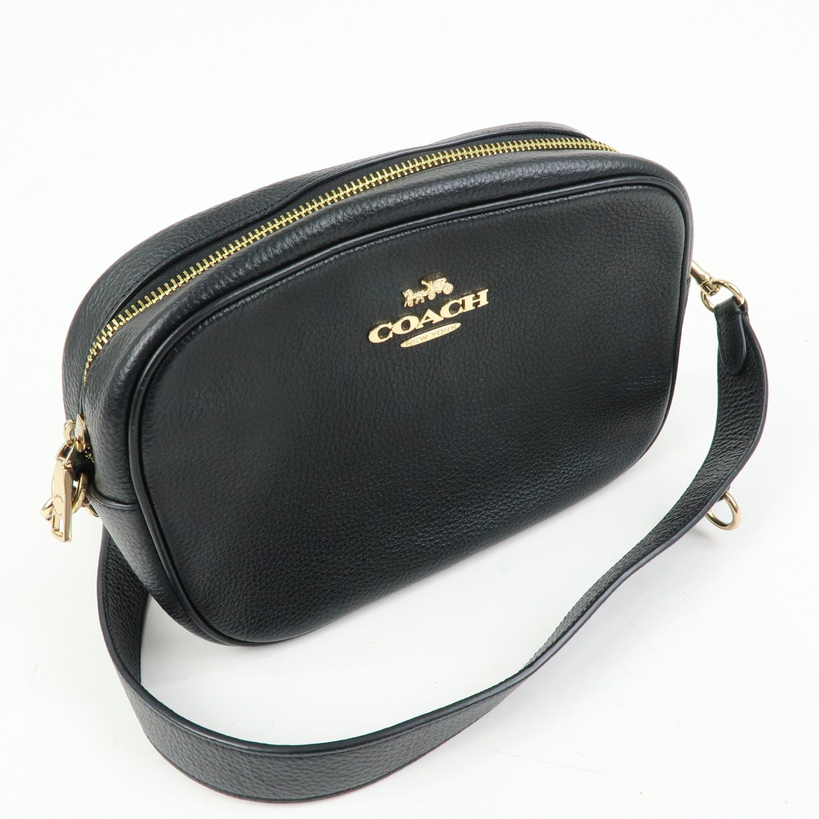 COACH Logo Leather Shoulder Crossbody Bag Black