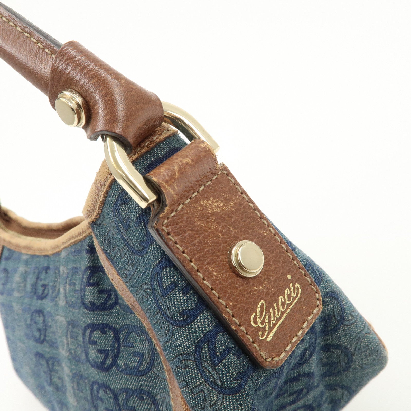 GUCCI Abbey Denim Leather Shoulder Bag Hand Bag Blue 130939 Used