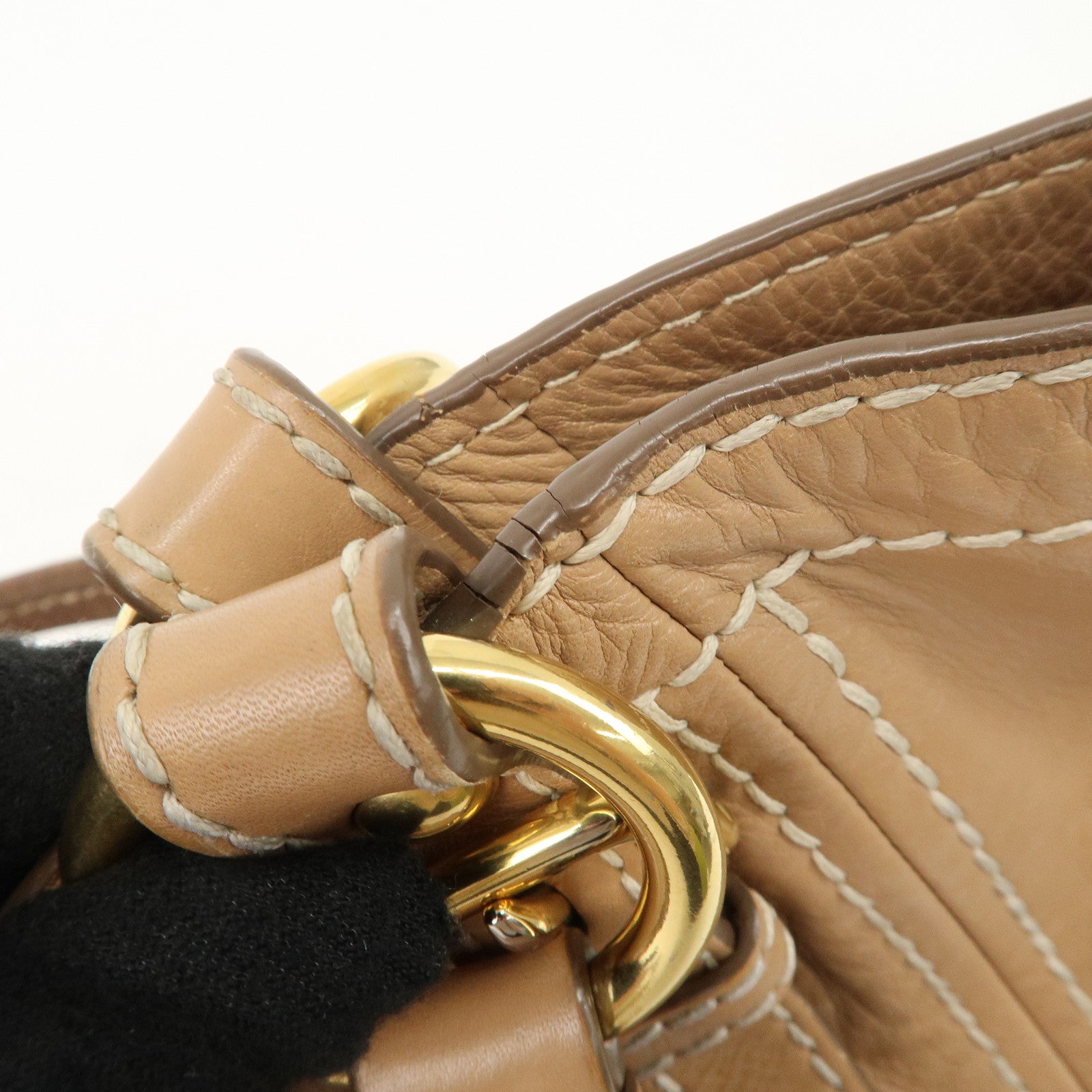 PRADA Leather Shoulder Bag Hand Bag Shoulder Bag Beige Gold BR4691 Used