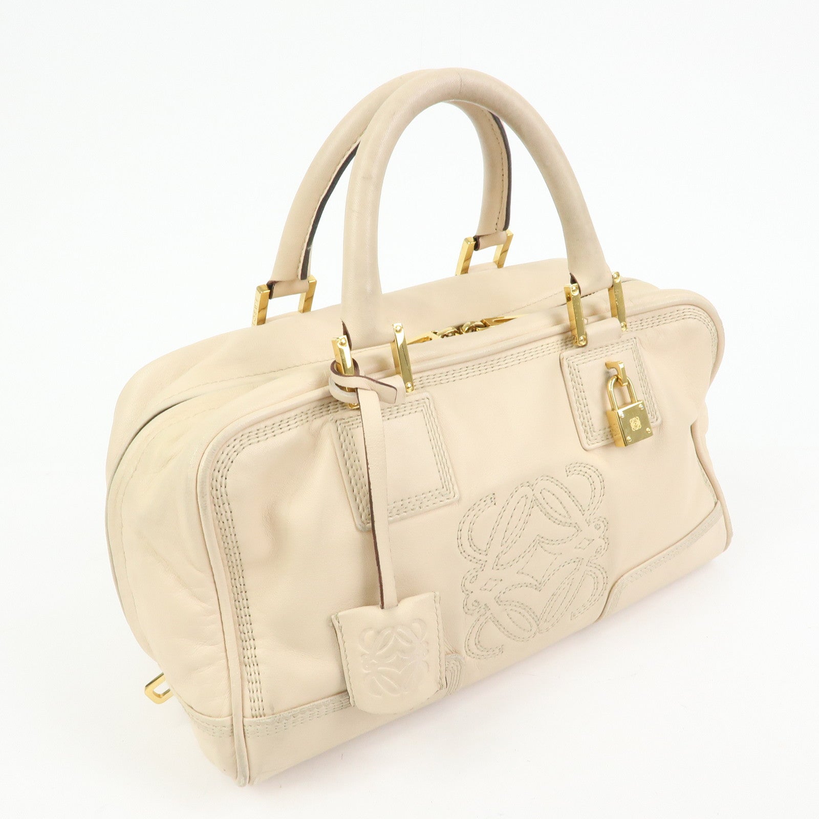 LOEWE Anagram Amazona 28 Nappa Leather Hand Bag Boston Bag Beige