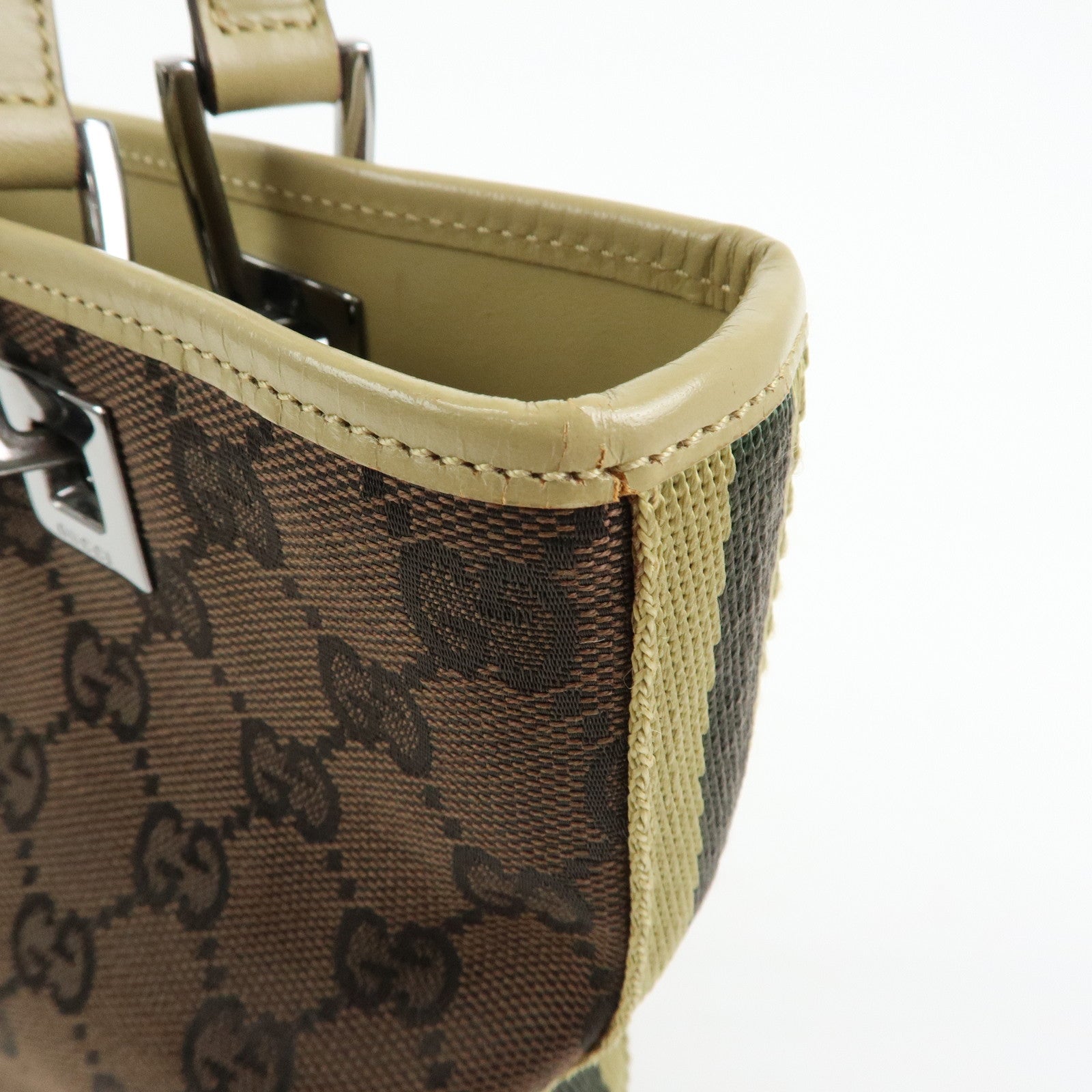 GUCCI GG Canvas Leather Tote Bag Shoulder Bag Brown Beige 31244