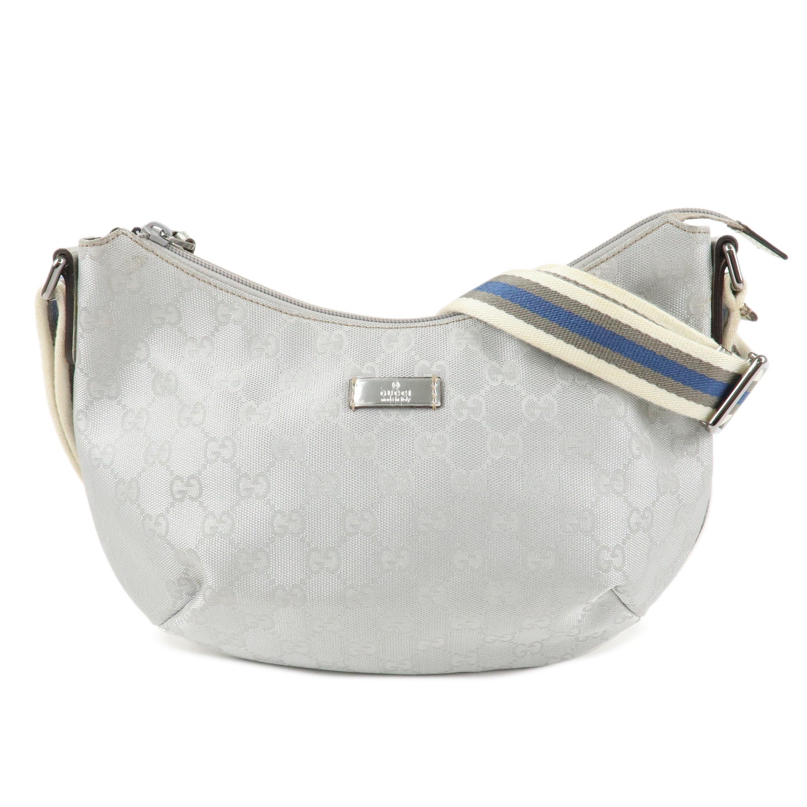 GUCCI Sherry GG Canvas Leather Shoulder Bag Silver 192756 Used