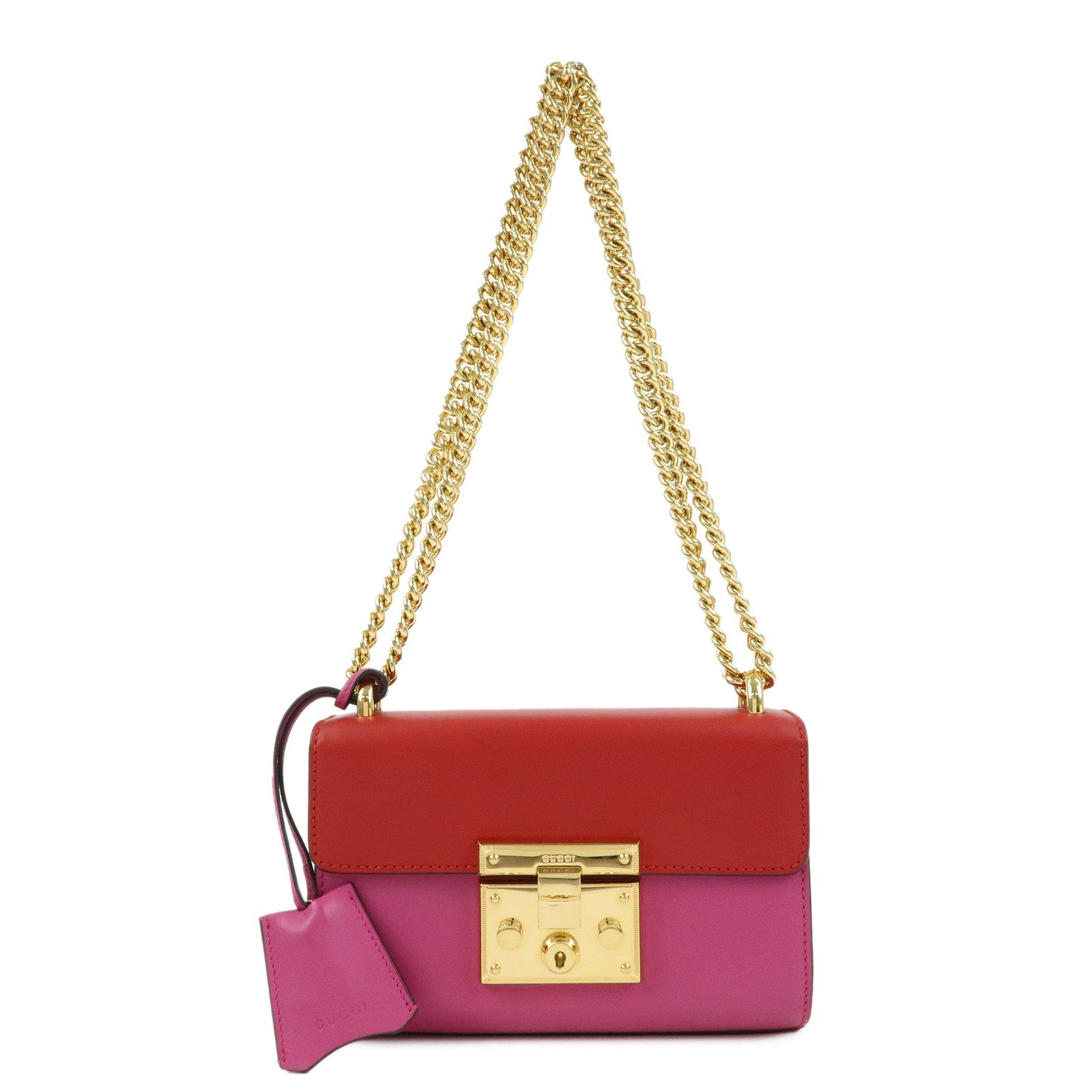 GUCCI Leather Chain Shoulder Bag Crossbody Bag Pink Red 409487