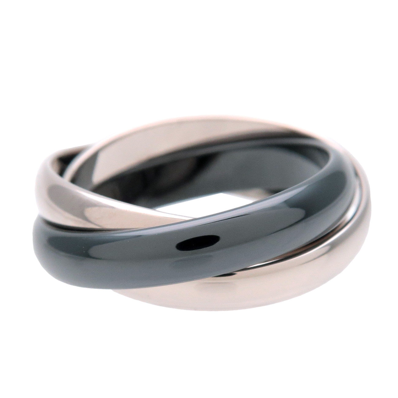 Cartier Trinity Ring MM K18 750WG White Gold Black Ceramic #52 US6