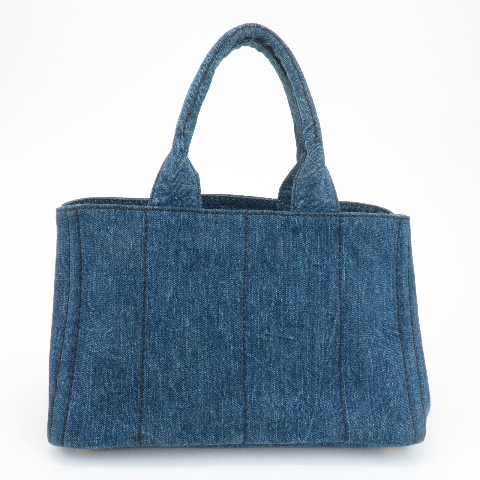 PRADA Triangle Logo Canapa Canvas Denim Hand Bag Navy B1877B Used