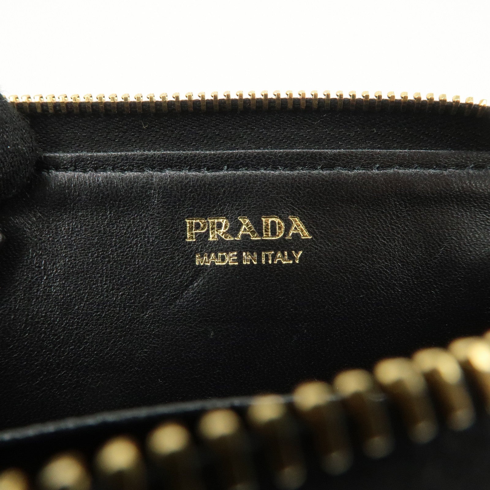 PRADA Triangle Logo Saffiano Leather Mini Wallet Key Ring Black 1PP122 Used