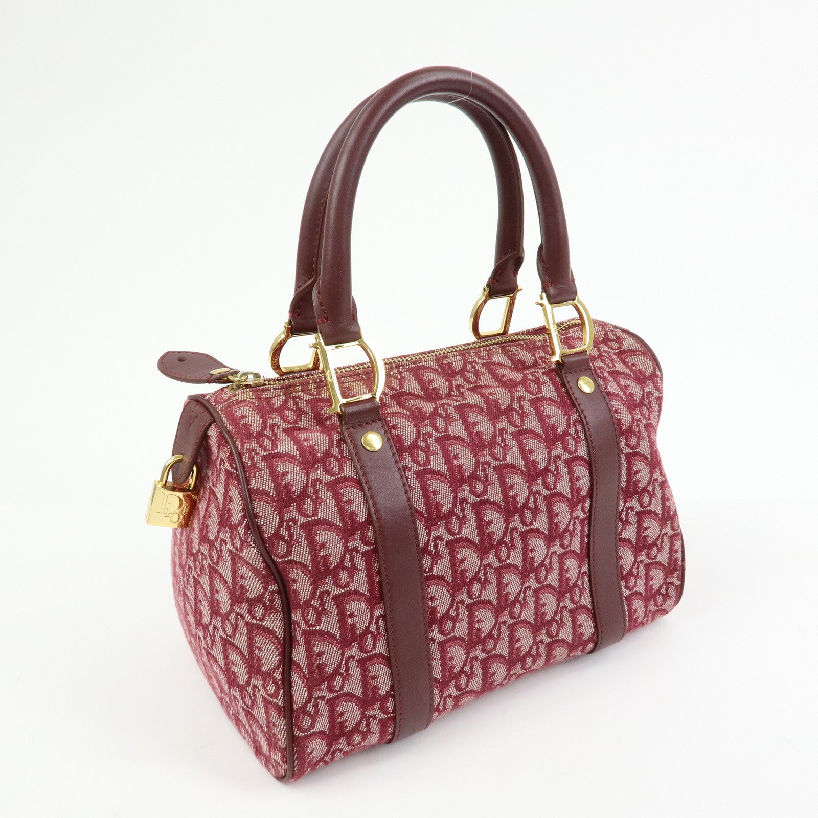 Christian Dior Trotter Jacquard Canvas Leather Boston Bag Hand Bag