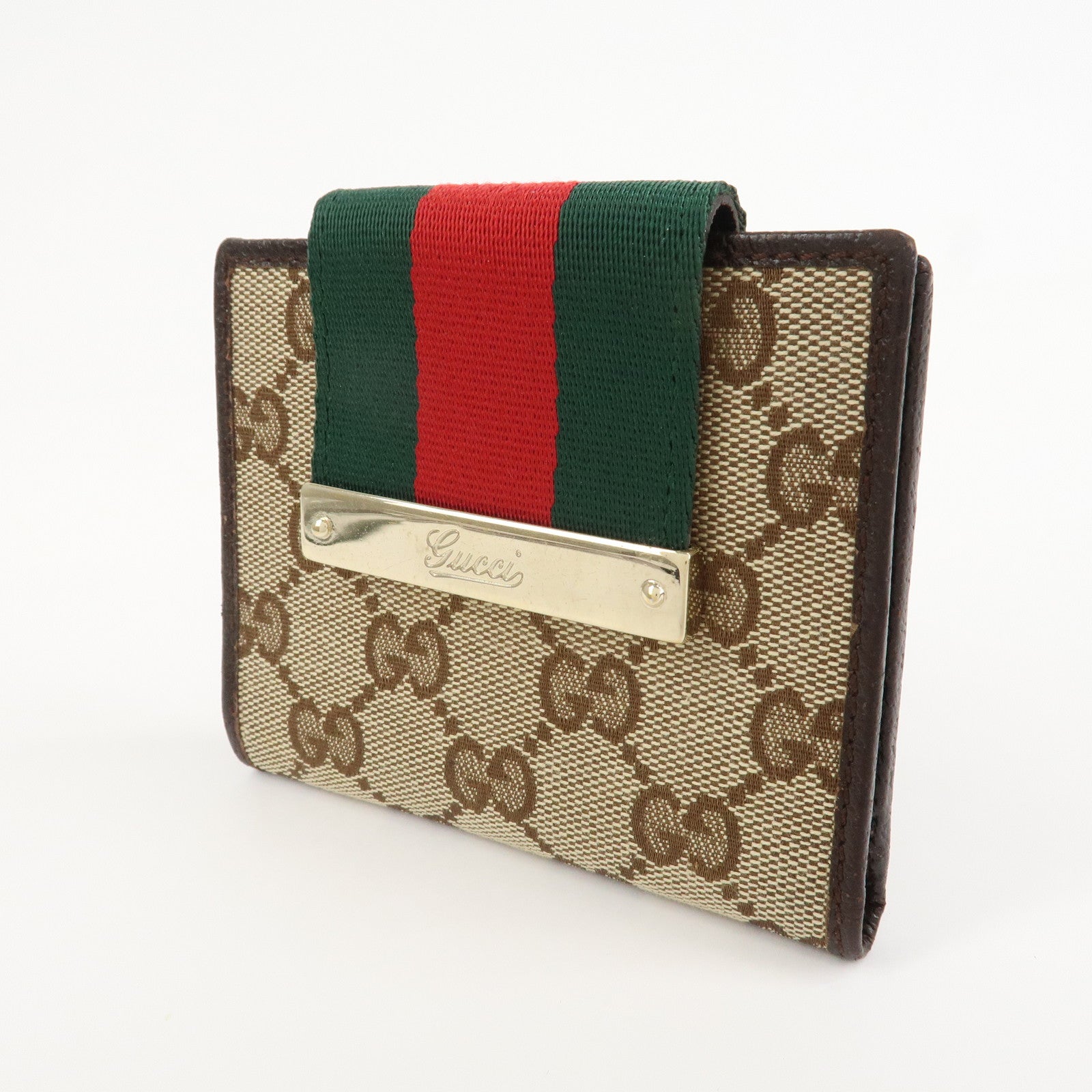 GUCCI Sherry GG Canvas Leather Bifold Compact Wallet Beige 181670