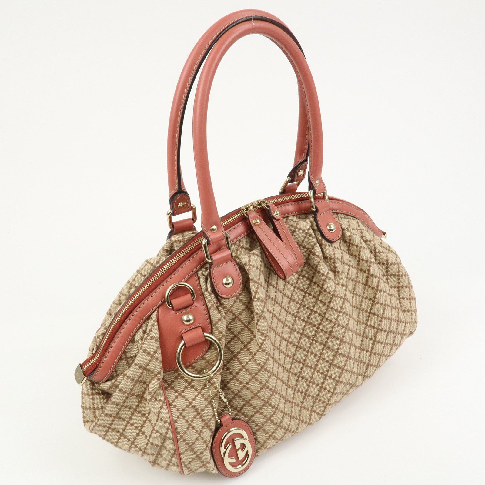 GUCCI Diamante Interlocking G Canvas Leather 2WAY Hand Bag 223974
