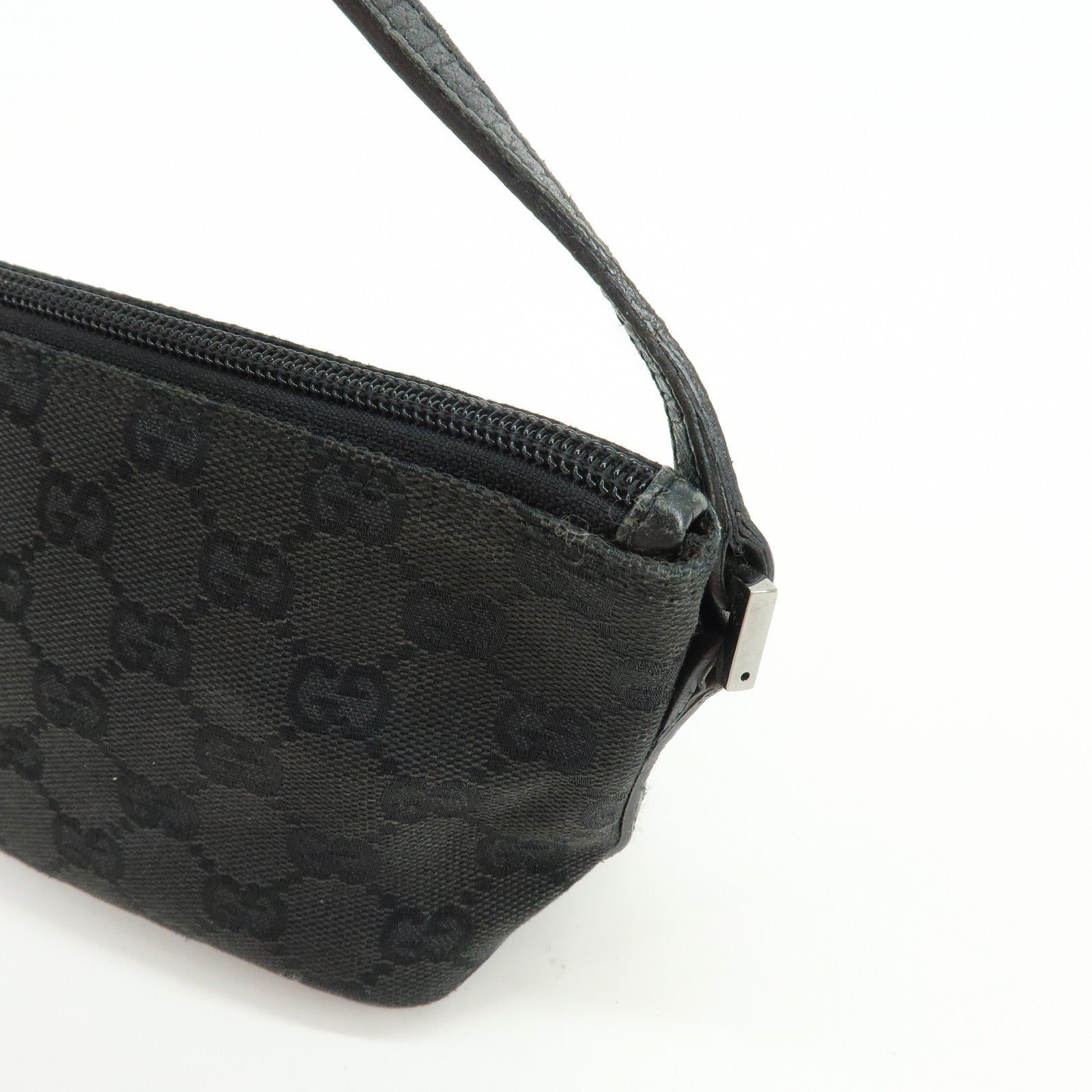 GUCCI Boat Bag GG Canvas Leather Hand Bag Pouch Black 07198