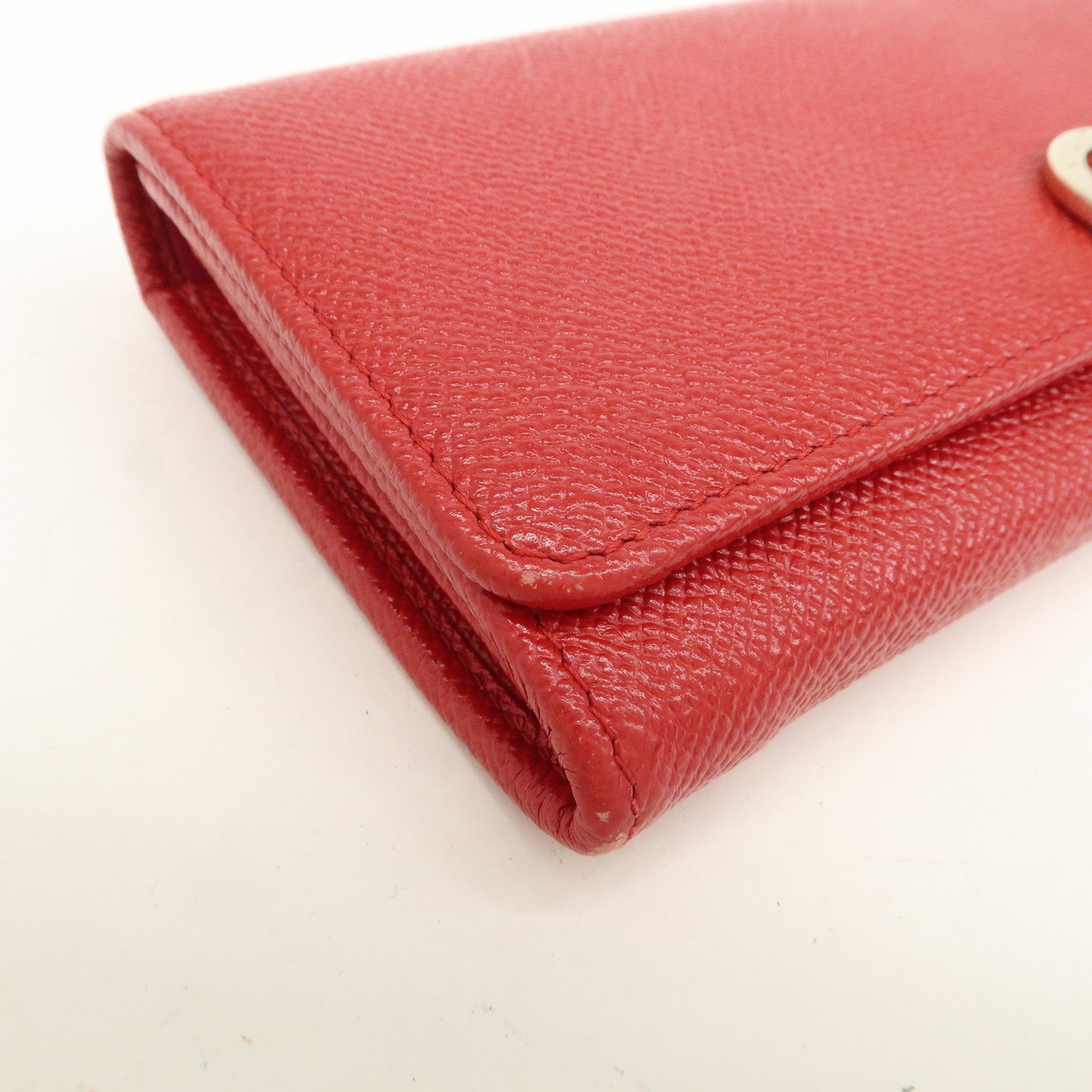 BVLGARI Logo Leather Bi-Fold Long Wallet Red