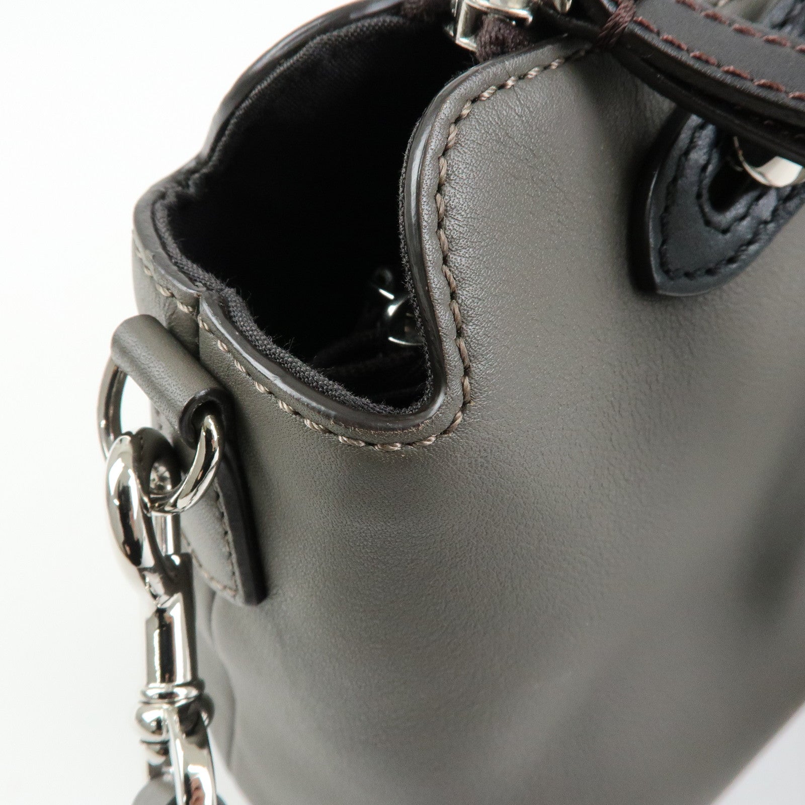 FENDI By The Way Medium Leather 2Way Bag Hand Bag Gray 8BL146