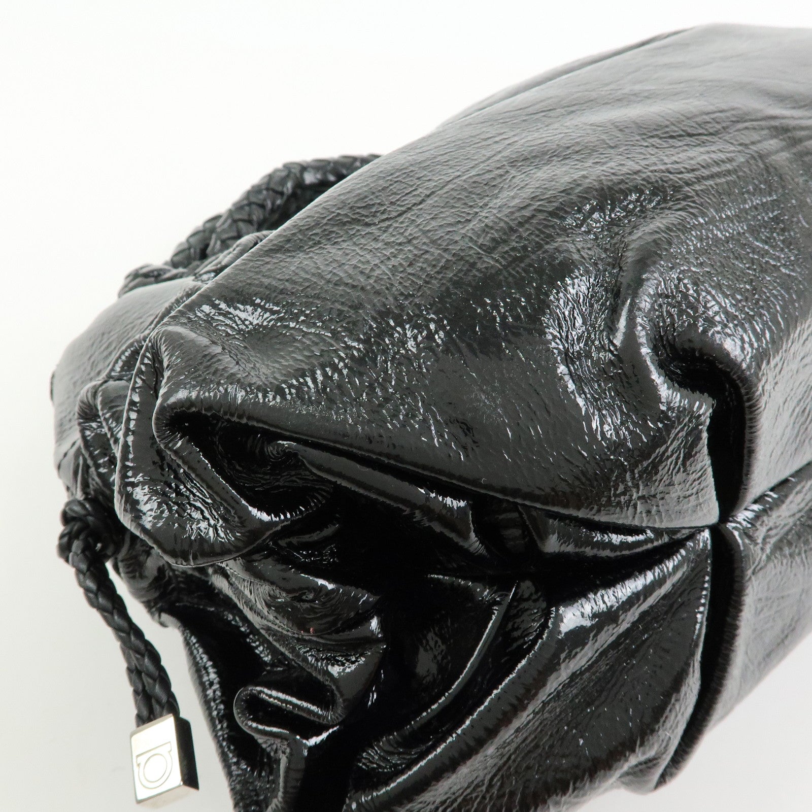 Ferragamo Gancini Patent Leather Hand Bag Shoulder Bag Black