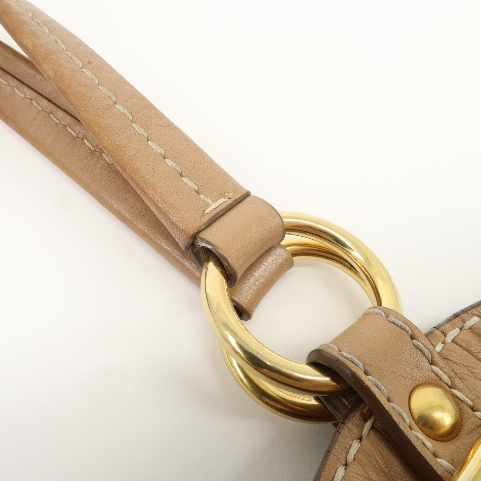 PRADA Leather Shoulder Bag Hand Bag Shoulder Bag Beige Gold BR4691 Used