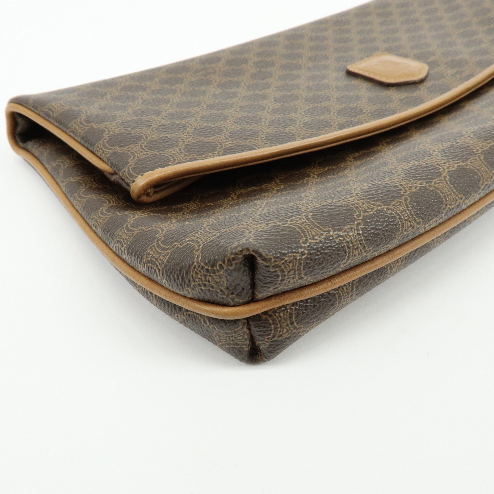 CELINE Macadam PVC Leather Clutch Bag Pouch Brown