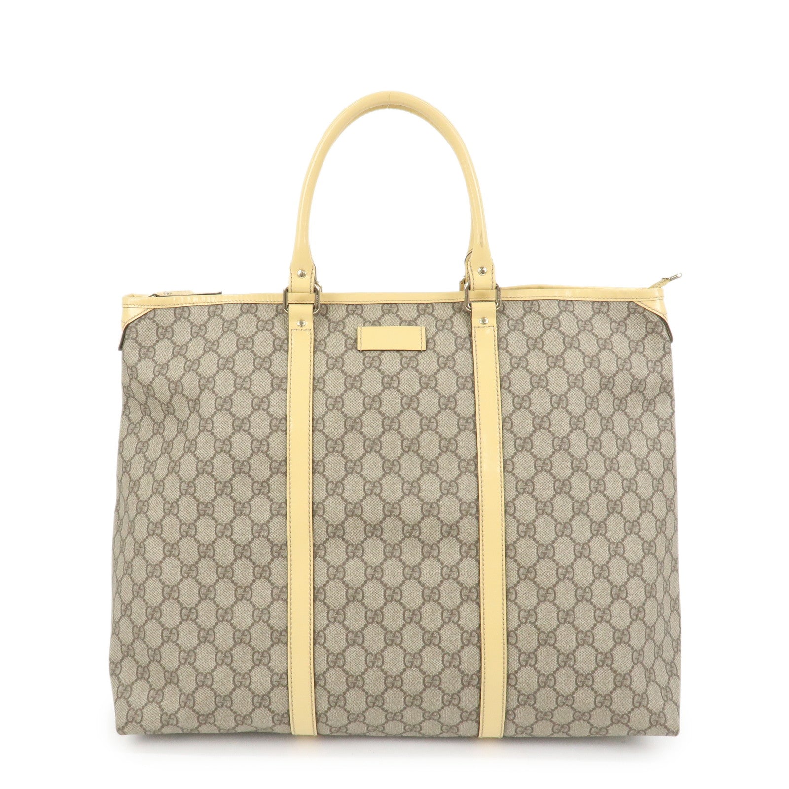 GUCCI GG Supreme Monogram Patent Leather Tote Bag Beige 201482