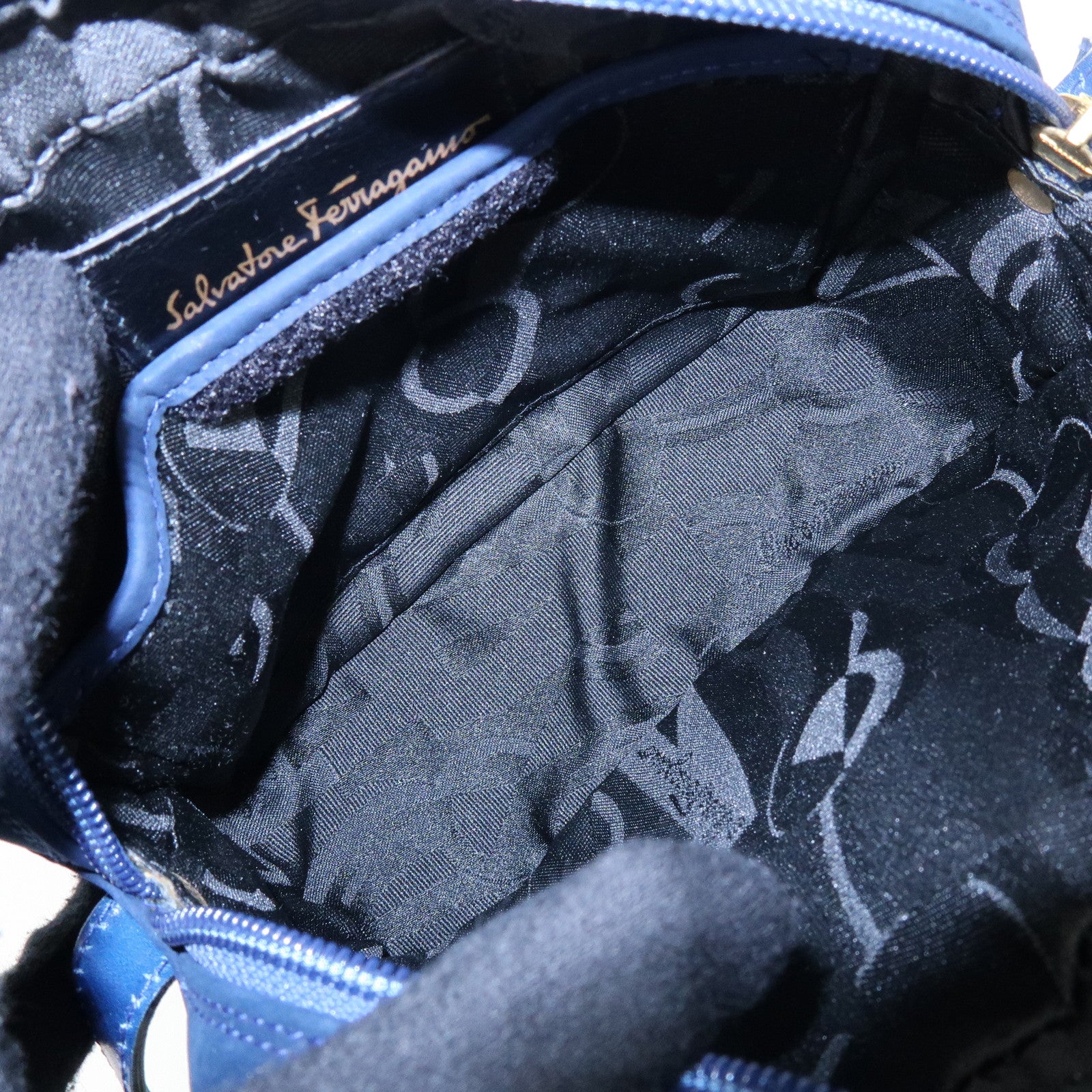 Ferragamo Vara Suede Shoulder Bag Crossbody Bag Camera Bag Navy