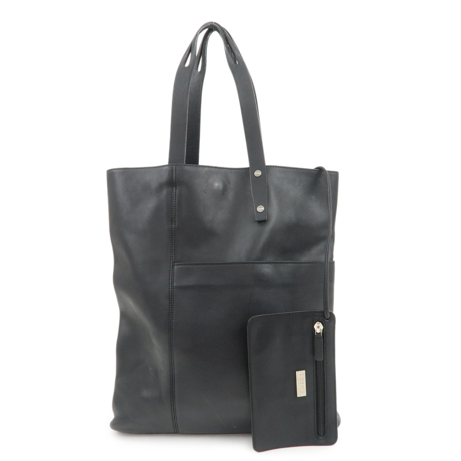 LOEWE Logo Leather Tote Bag Hand Bag Shoulder Bag Black