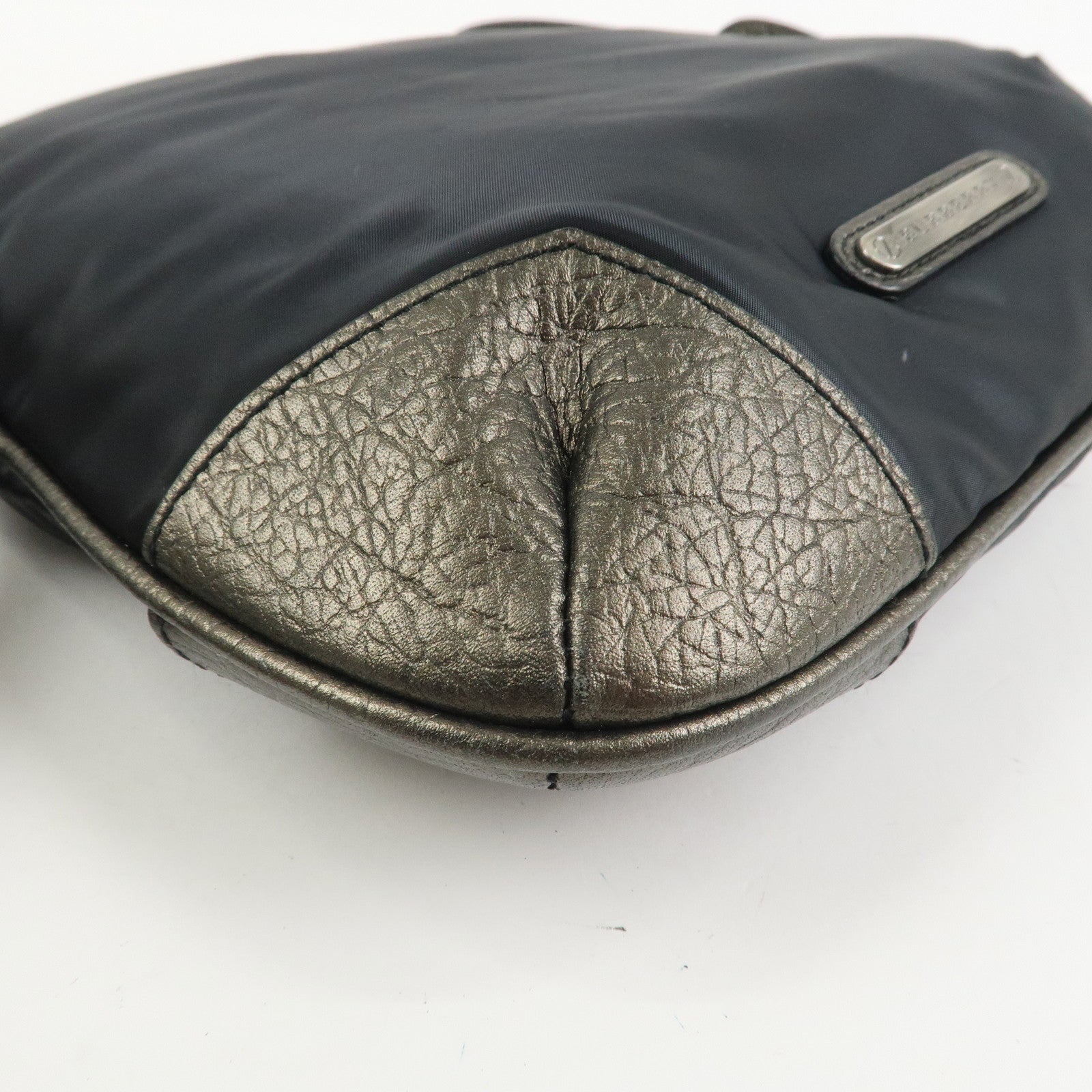 BURBERRY Nylon Leather Shoulder Crossbody Bag Black Metallic Gray