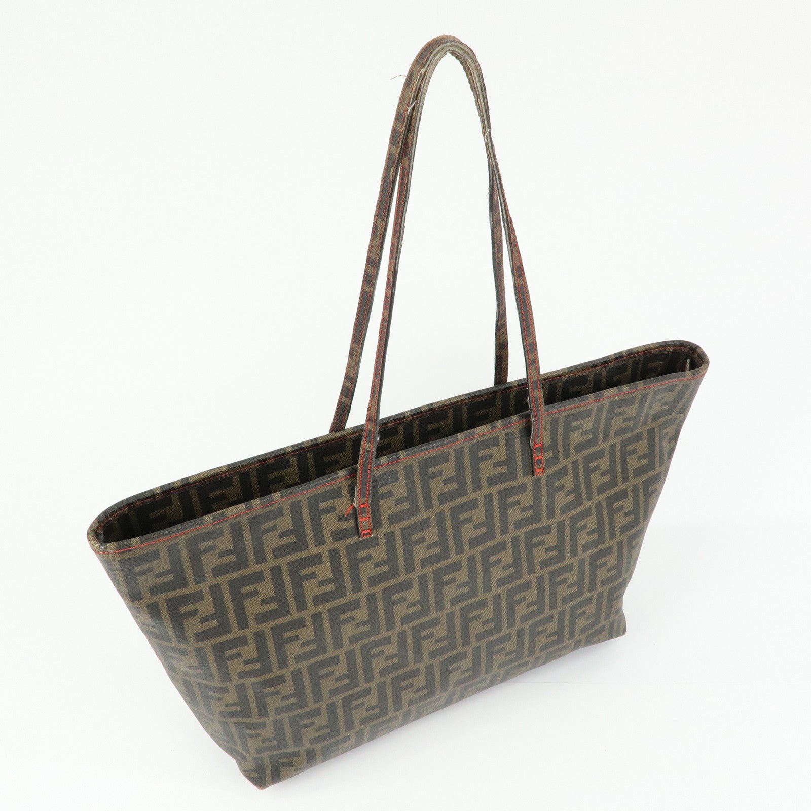 FENDI Zucca PVC Coated Canvas Tote Bag Hand Bag Brown 8BH185