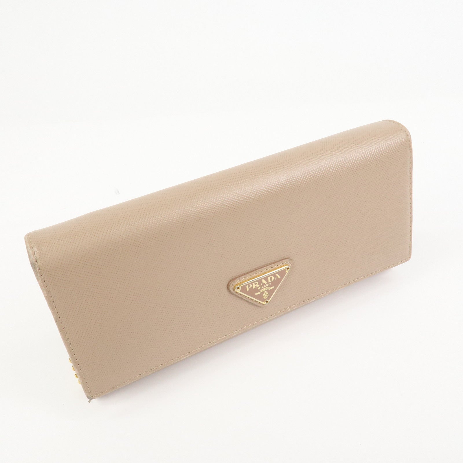 PRADA Triangle Logo Saffiano Leather Long Wallet Pink Beige 1MH132