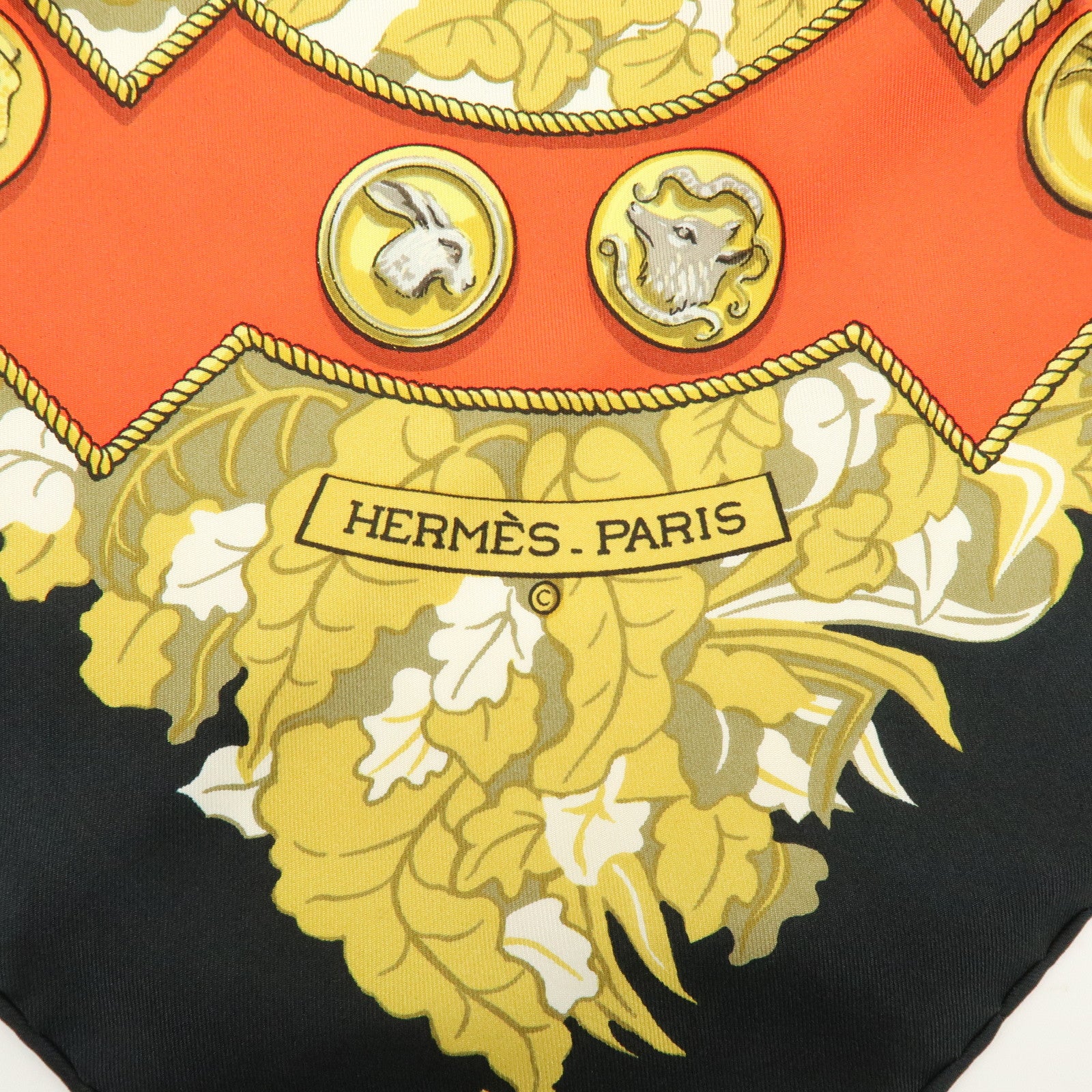 HERMES Carre 90 Silk 100% Scarf Le Debuche Black Red Beige