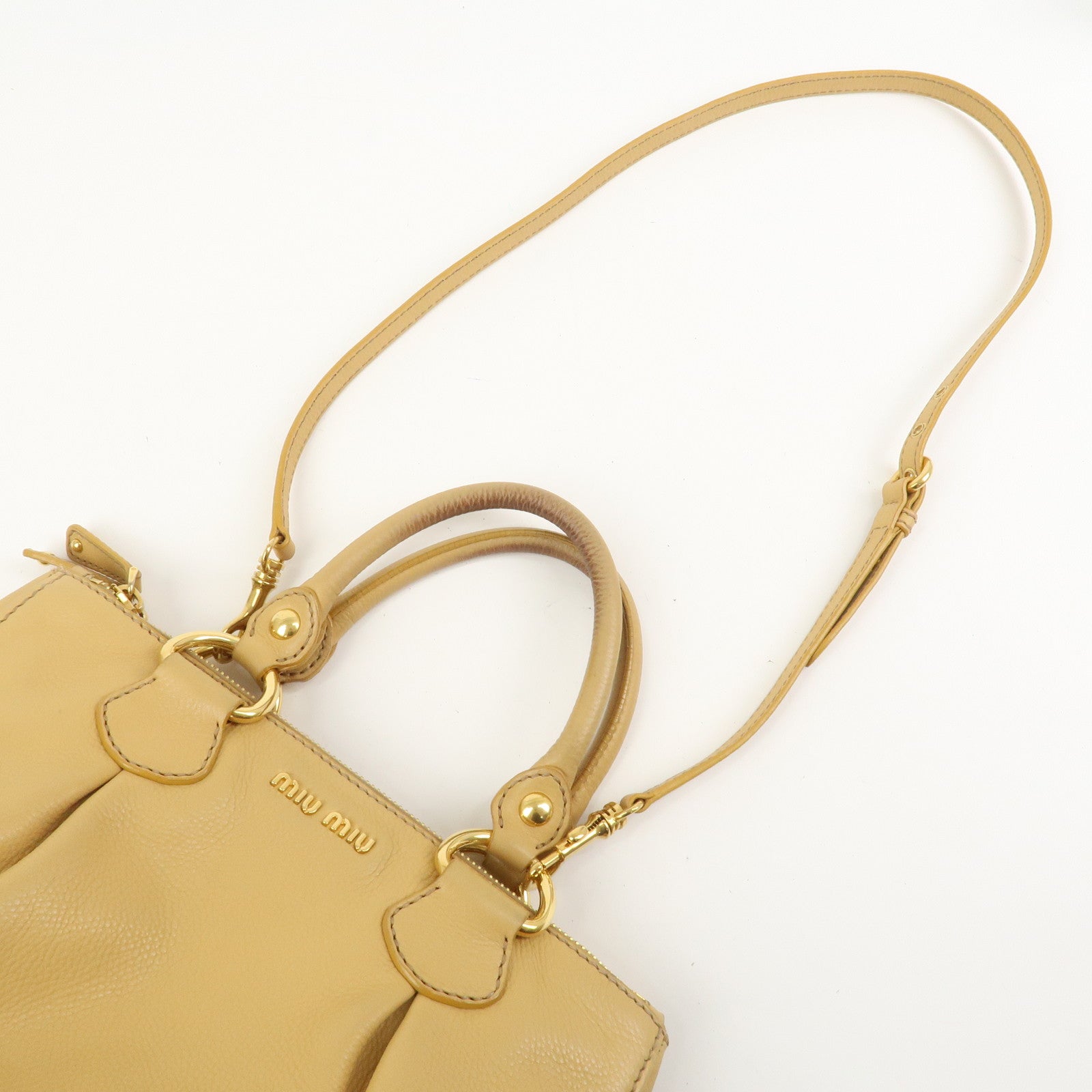 MIU MIU Leather 2Way Shoulder Bag Hand Bag Beige RN0620