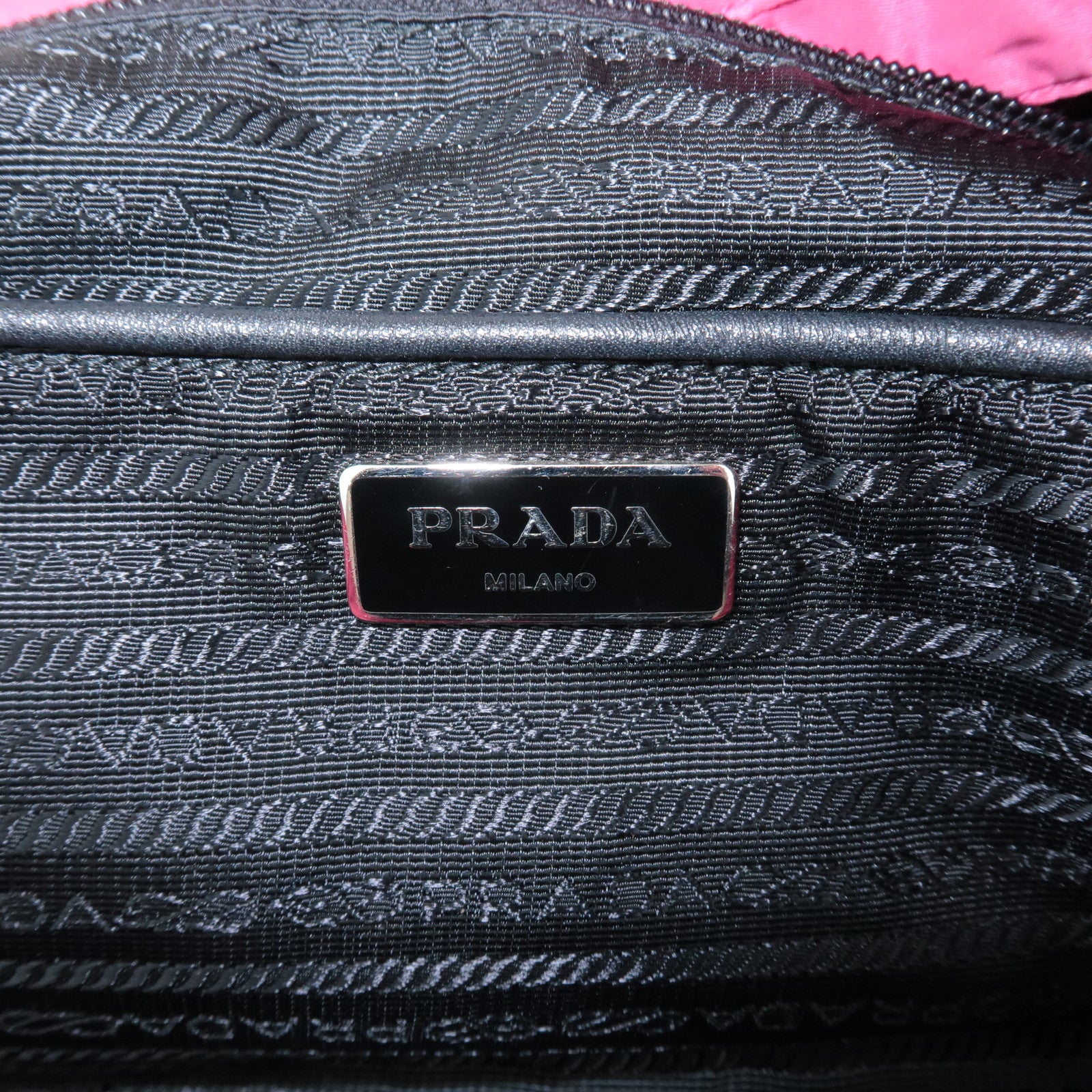 PRADA Triangle Logo Leather Nylon 2Way Bag Tote Bag Pink Black