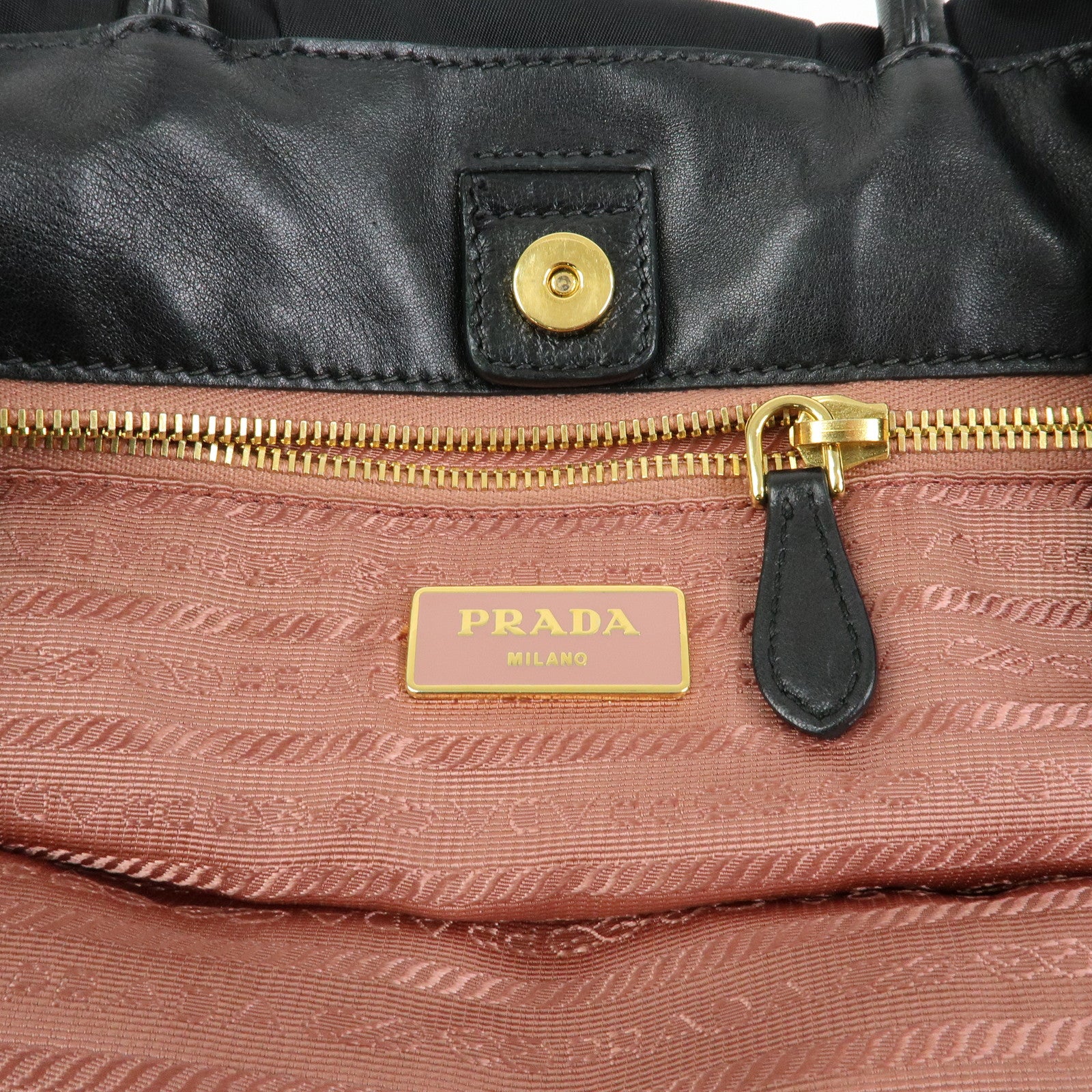 PRADA Ribbon Nylon Leather Hand Bag Tote Bag Black BN1601