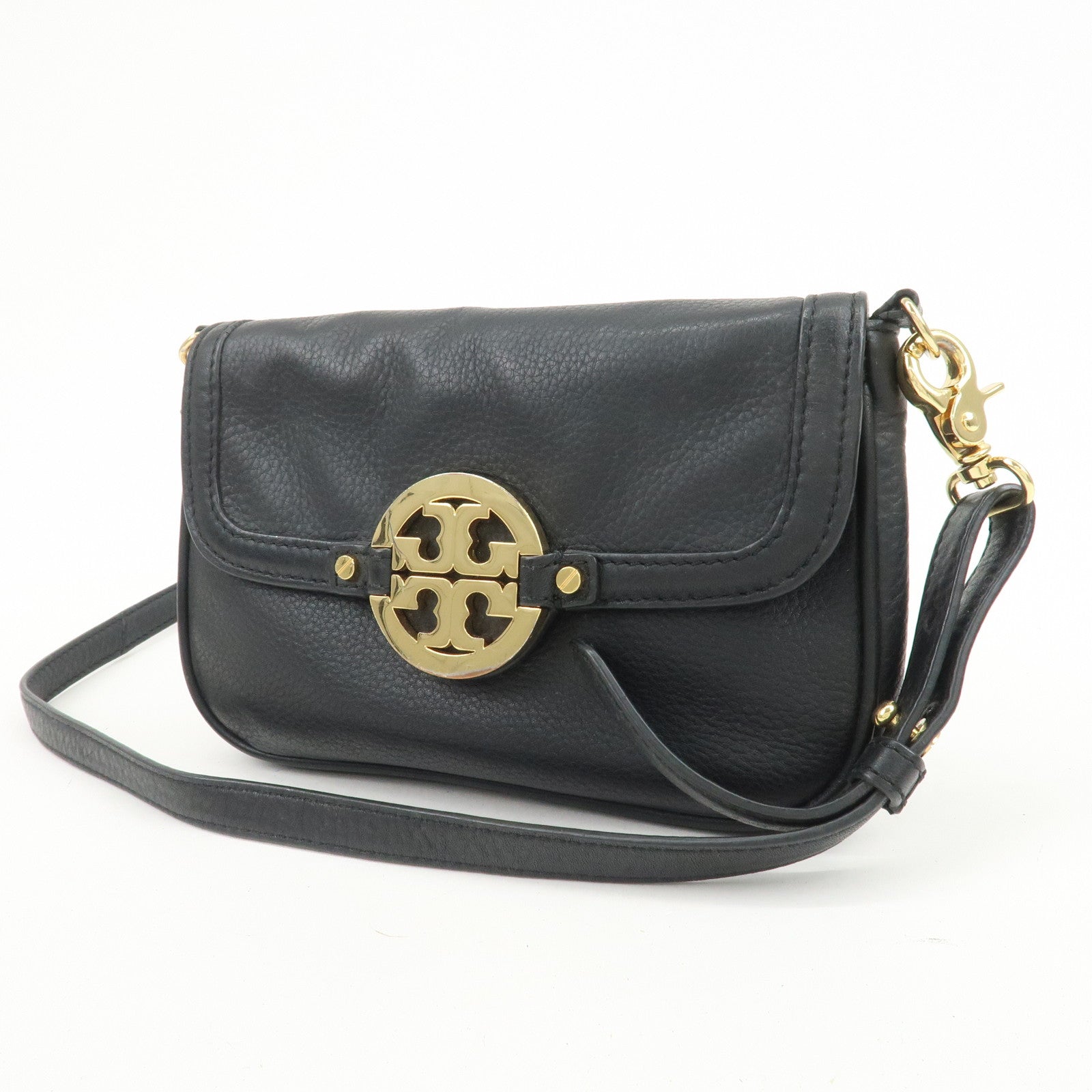 TORY BURCH Logo Leather Shoulder Bag Crossbody Bag Black