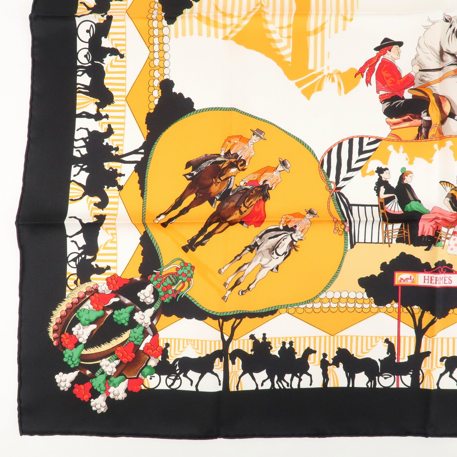 HERMES Carre 90 Silk 100% Scarf Les Voitures A Transformation Black Used