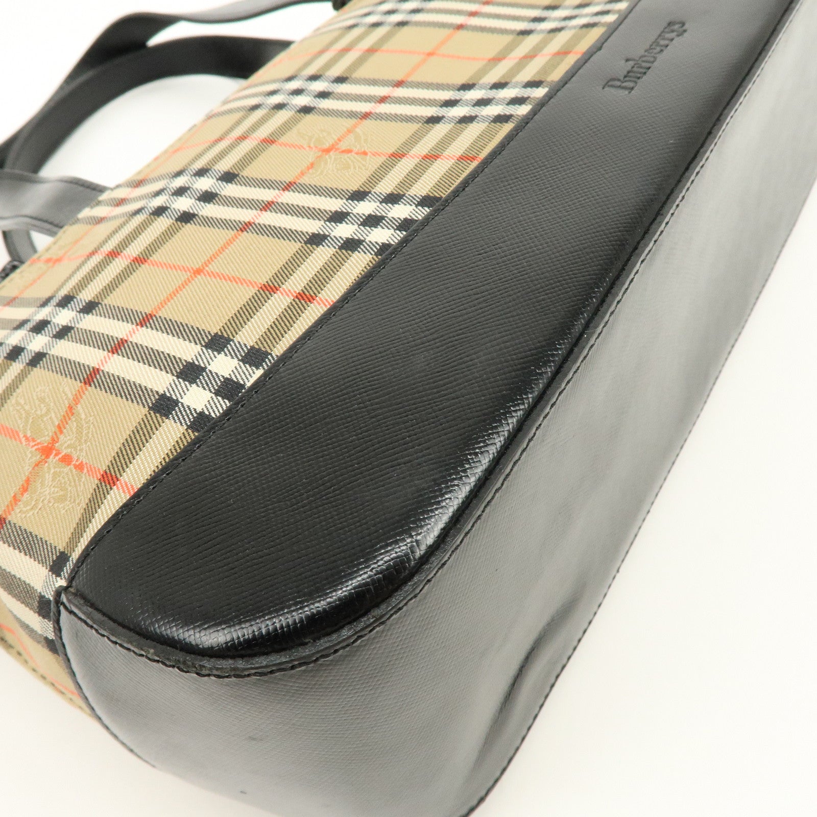 BURBERRY Canvas Leather Nova Plaid Tote Bag Hand Bag Brown Black