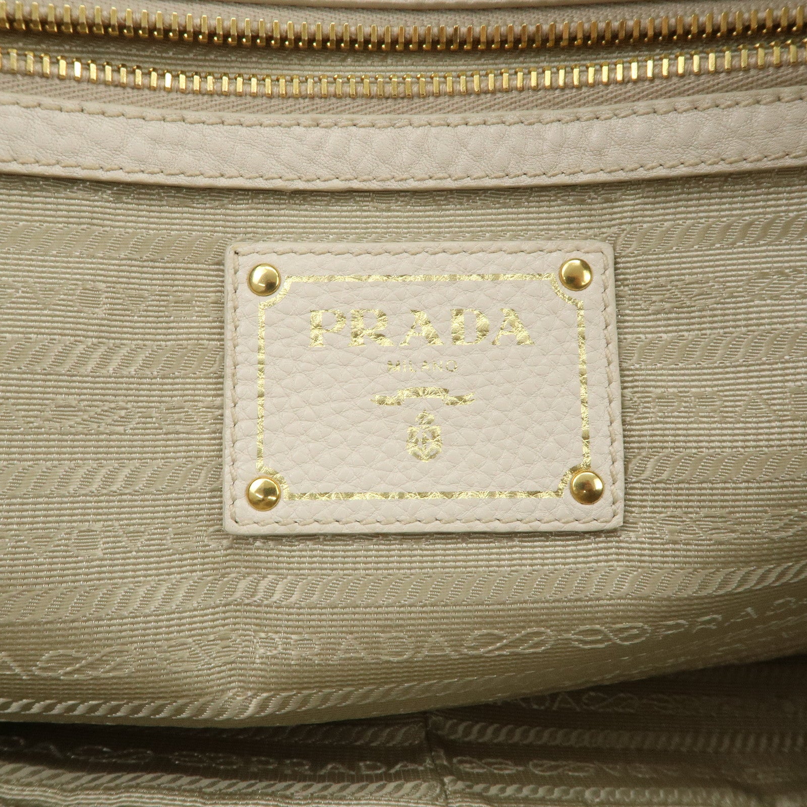 PRADA Logo Leather 2Way Boston Shoulder Bag Gold HDW Ivory