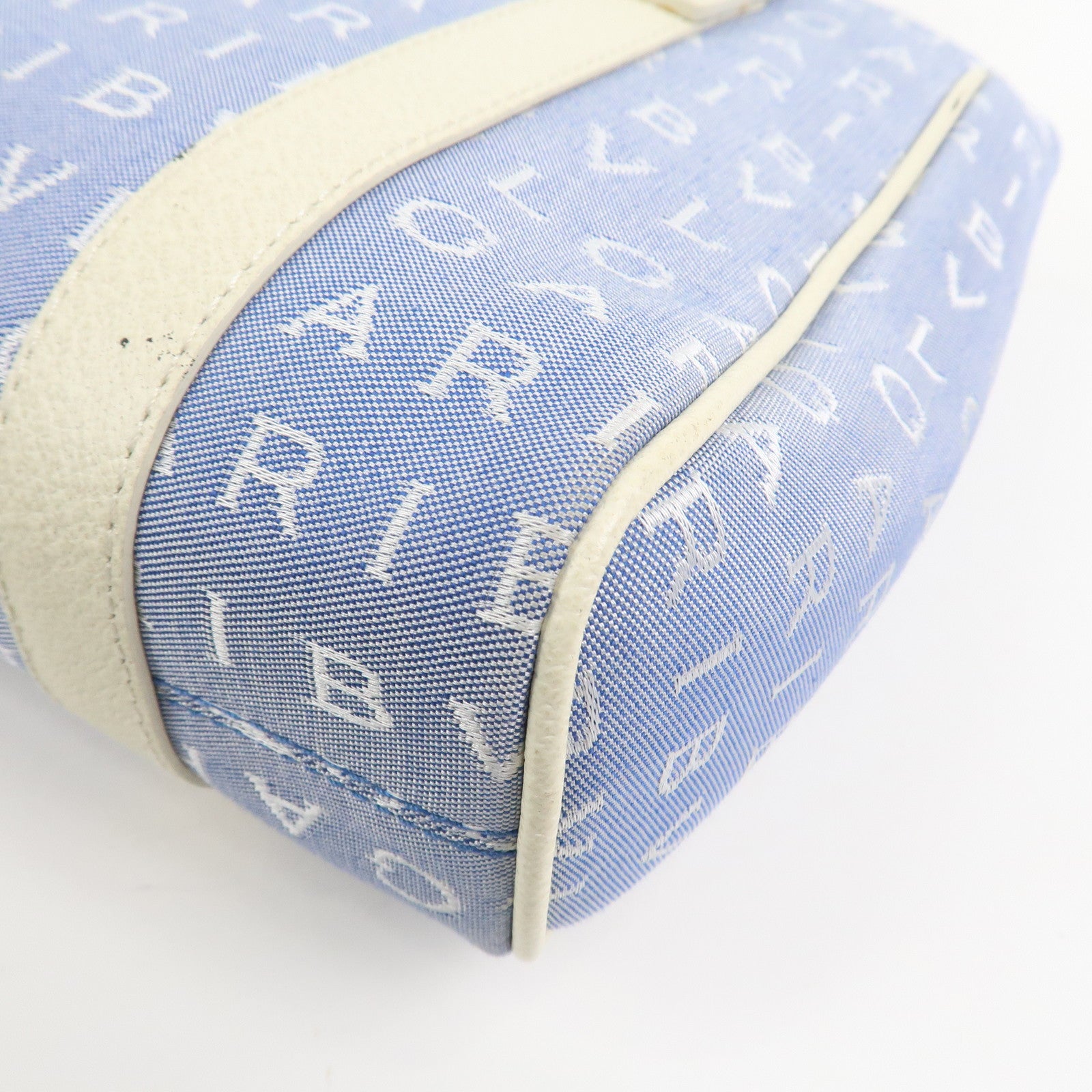 BVLGARI Logo Mania Canvas Leather Tote Bag Hand Bag Light Blue