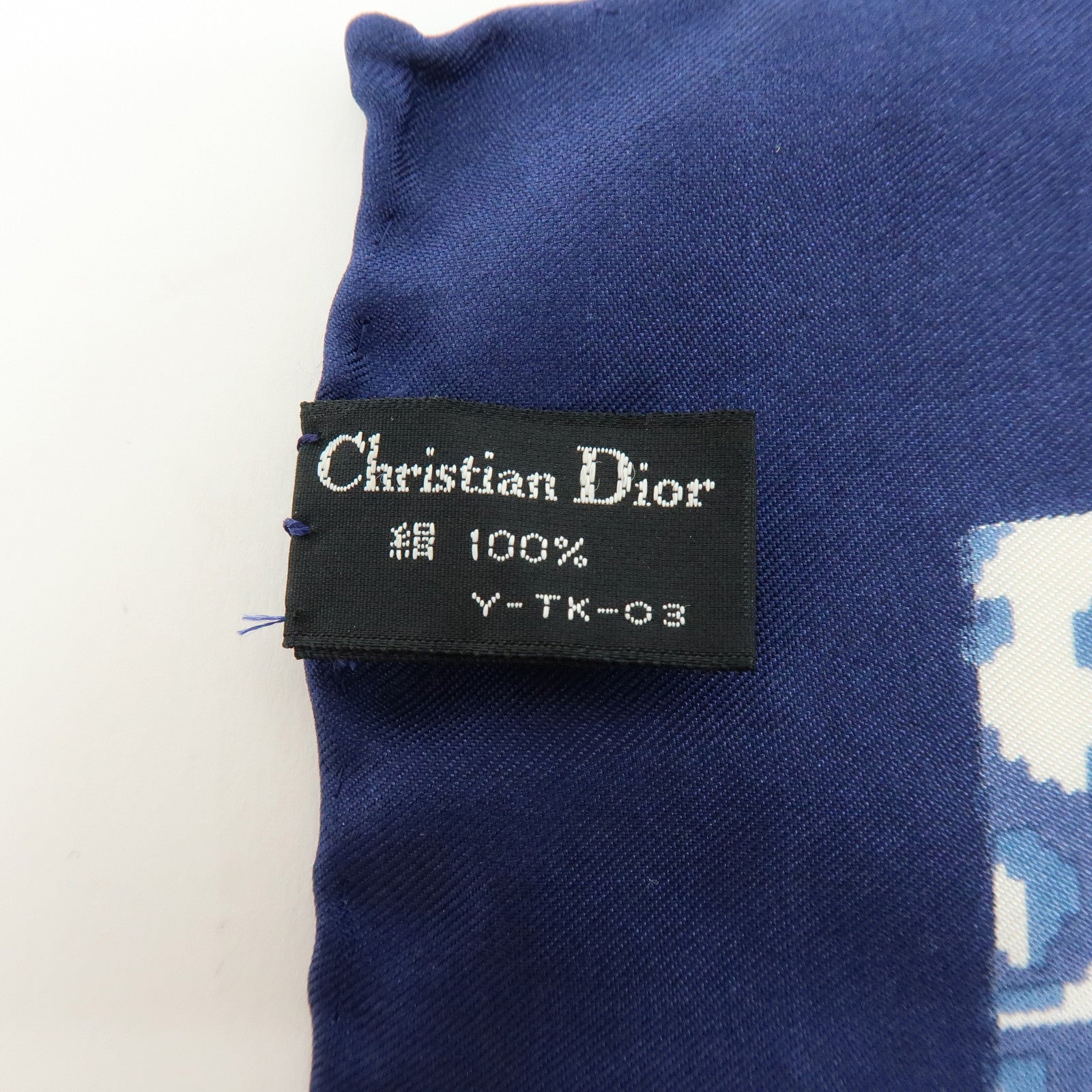 Christian Dior Logo Silk 100% Scarf Navy White