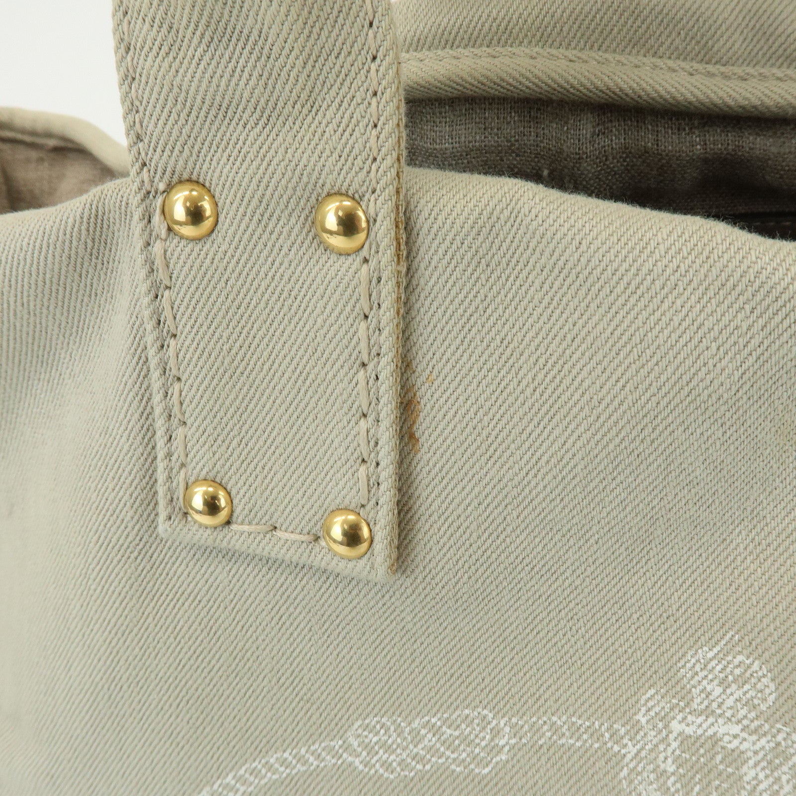 PRADA Triangle Logo Denim Tote Bag Shoulder Bag Light Beige BN2091
